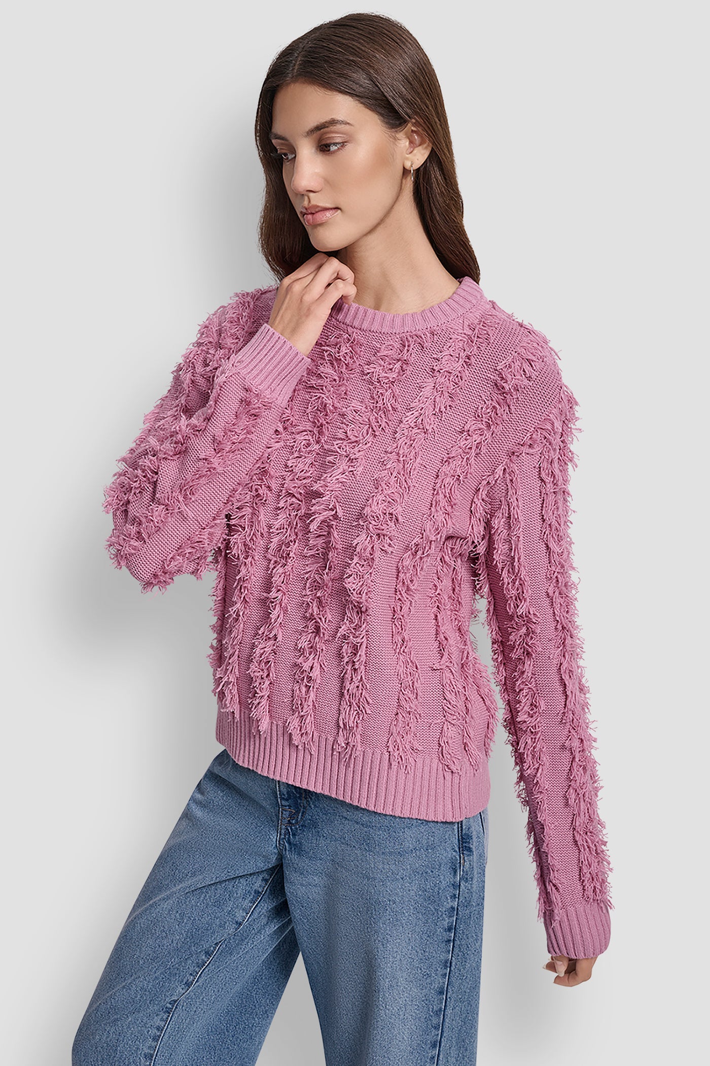 LONG SLEEVE CREW NECK WITH FRINGE STITCHING VIEW 3 | DKNY JEANS
