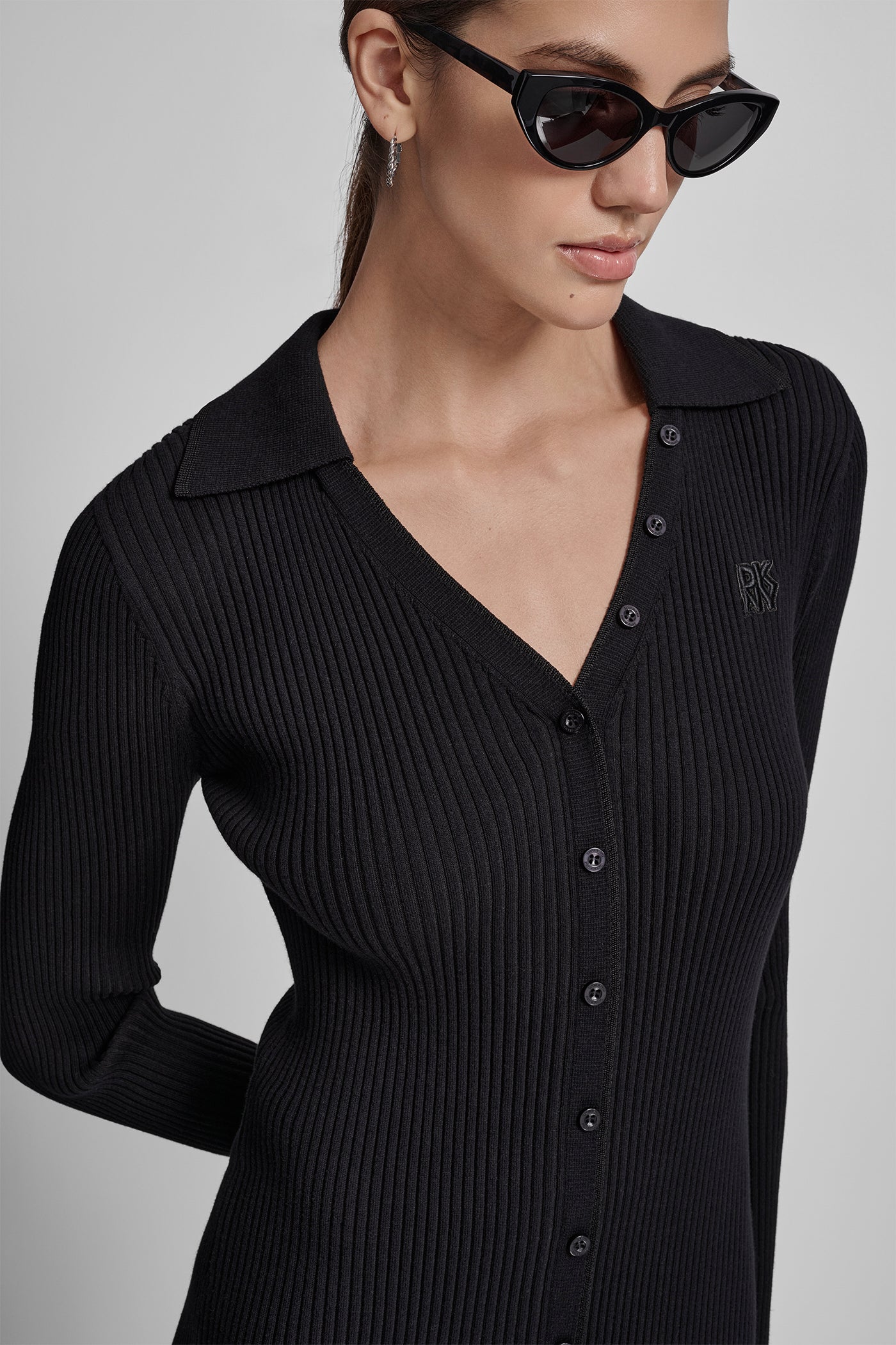 LONG SLEEVE RIB POLO MIDI DRESS WITH BRIGHT RAYON VIEW 4 | New Arrivals