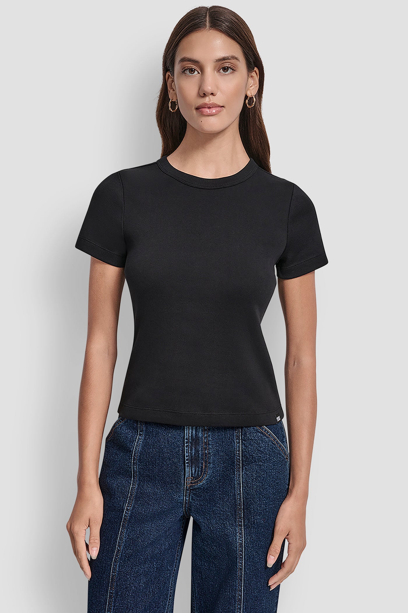 Black CREW NECK SHORT SLEEVE TEE, FRONT VIEW | New Arrivals