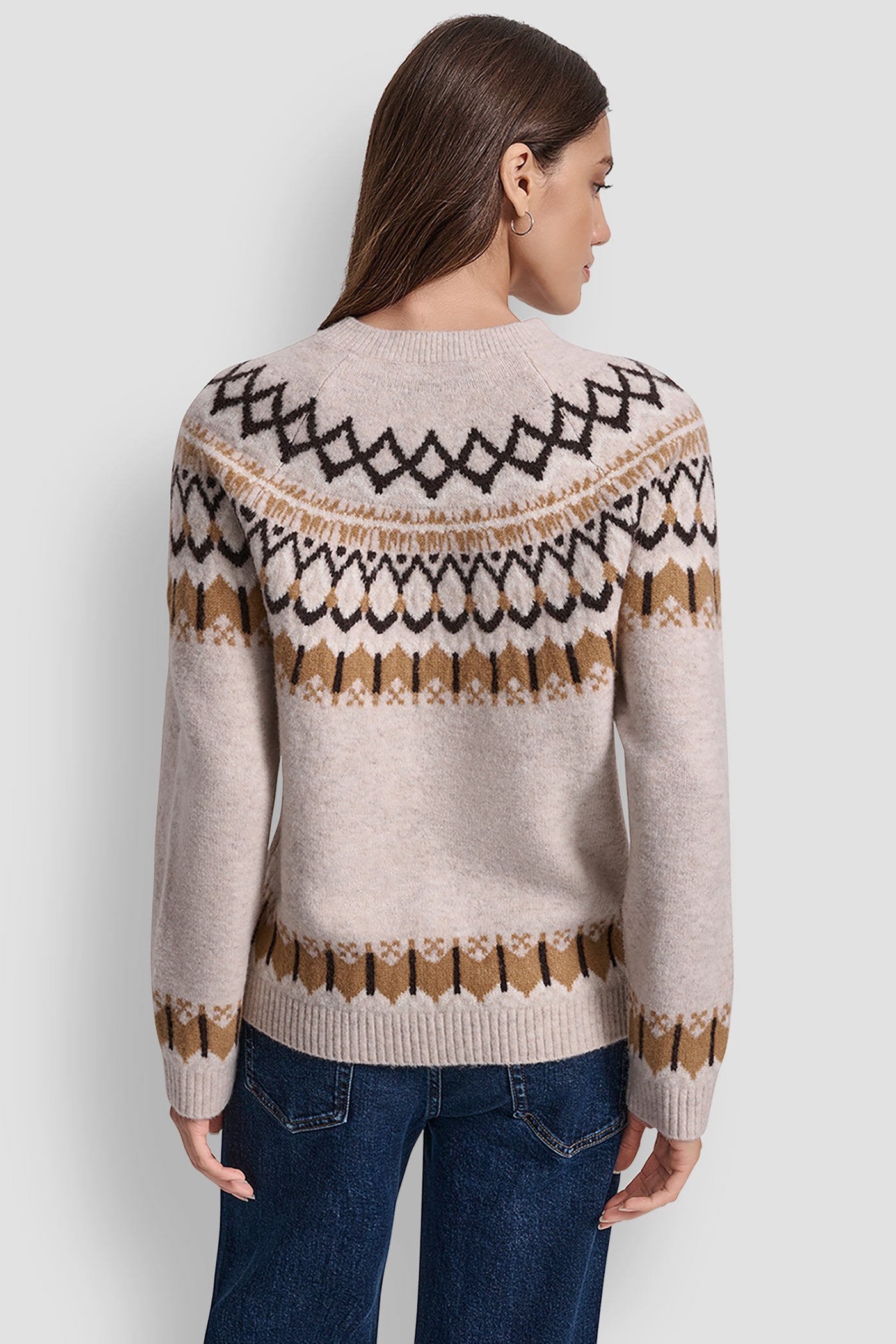 WHISKEY COMBO FAIR ISLE SWEATER, BACK VIEW | DKNY Promo