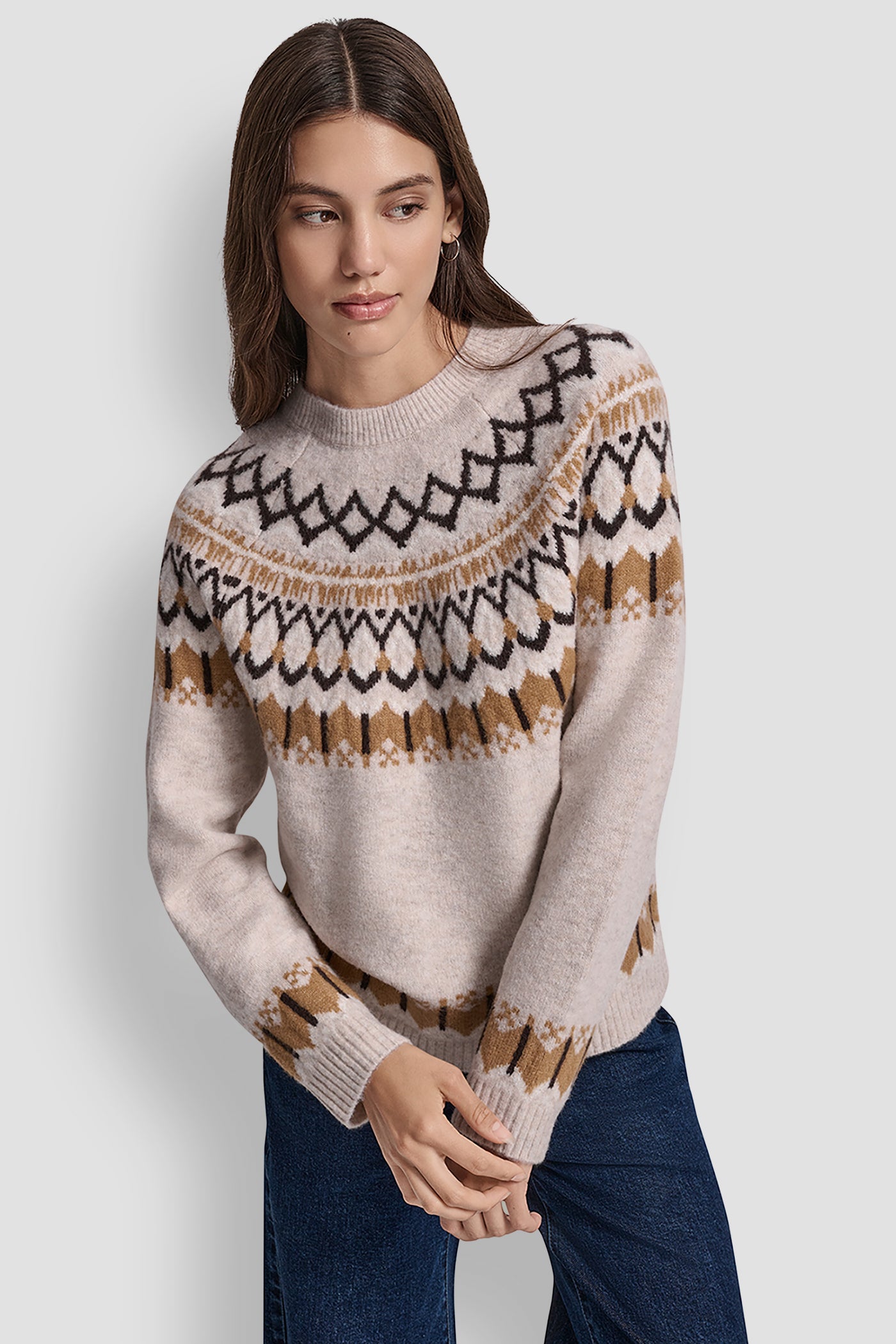 WHISKEY COMBO FAIR ISLE SWEATER, FRONT VIEW | DKNY Promo