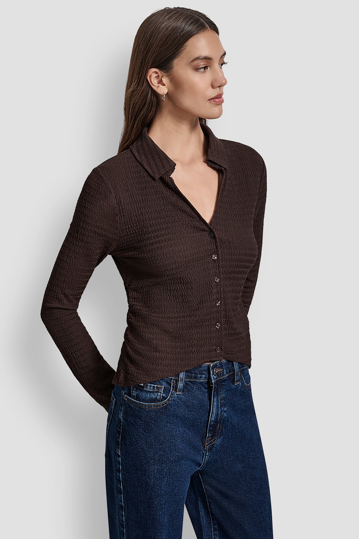 RIPPLE LACE SLIM FIT SIDE RUCHED BUTTON FRONT SHIRT VIEW 3 | New Arrivals