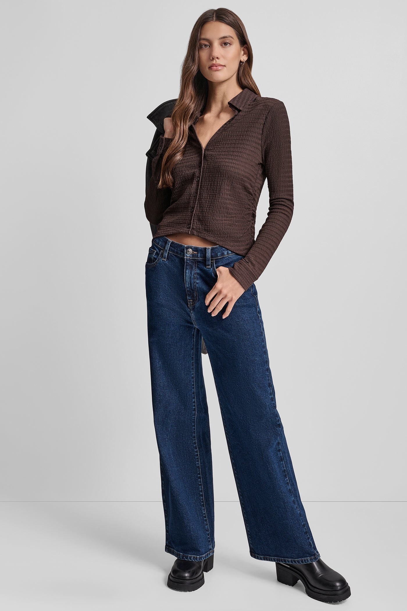 RIPPLE LACE SLIM FIT SIDE RUCHED BUTTON FRONT SHIRT VIEW 5 | New Arrivals