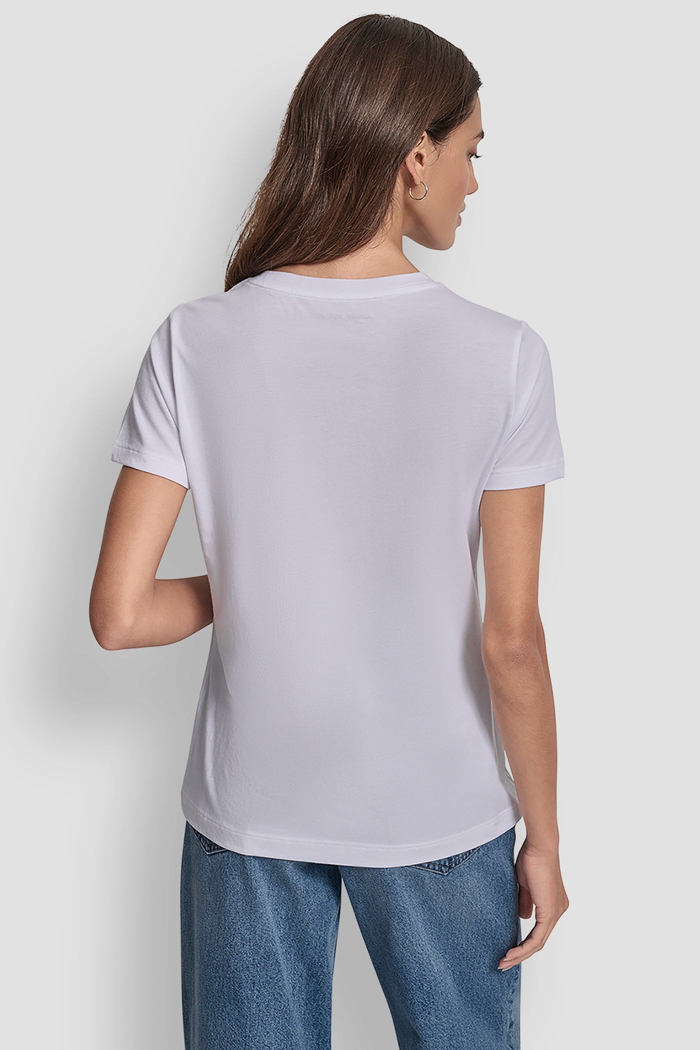 White/Frost Blue FLOCKED LOGO CREW NECK TEE, BACK VIEW | DKNY Promo