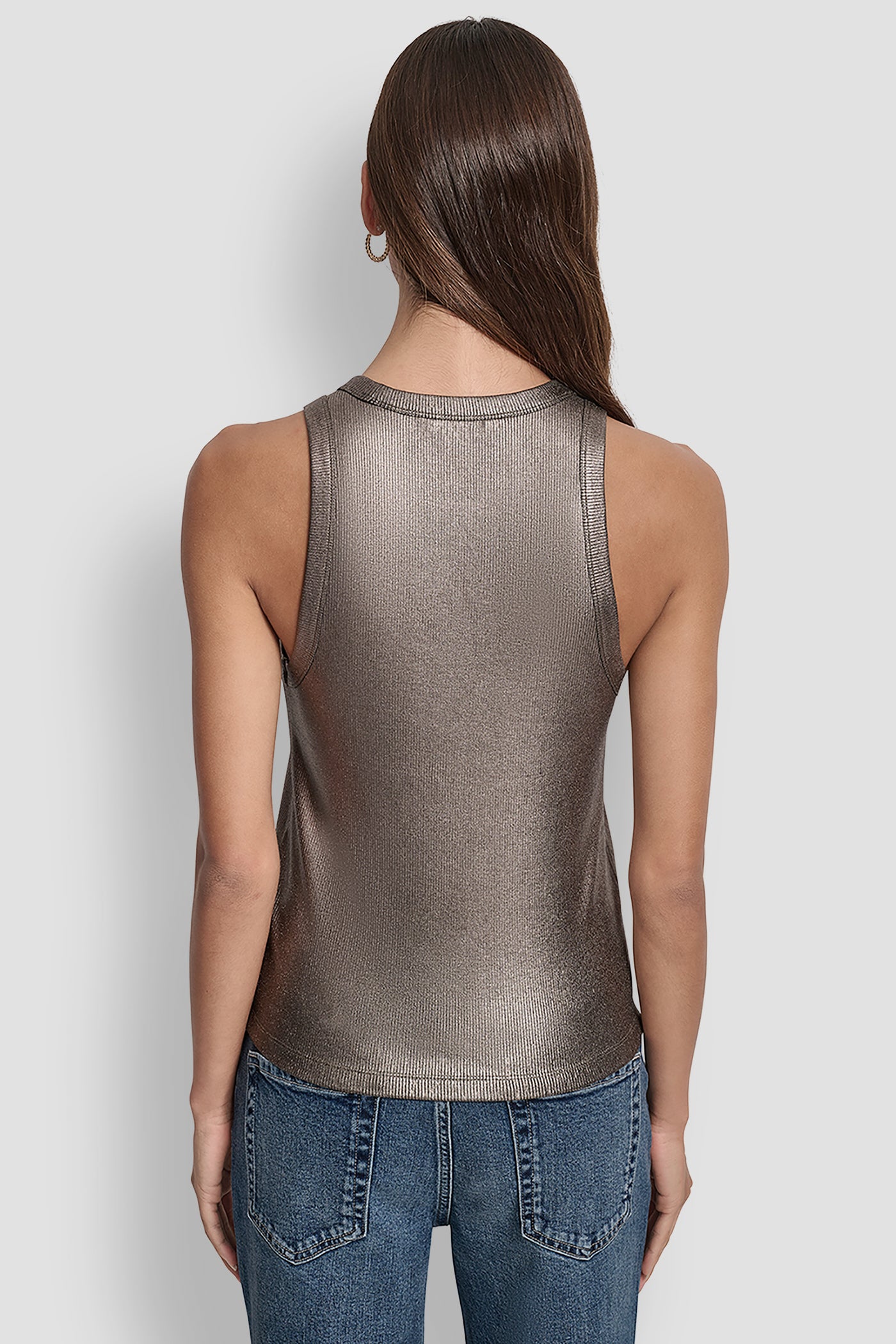 BLACK/GUNMETAL FOIL RIB CUT OUT TANK, BACK VIEW | Tees & Tanks