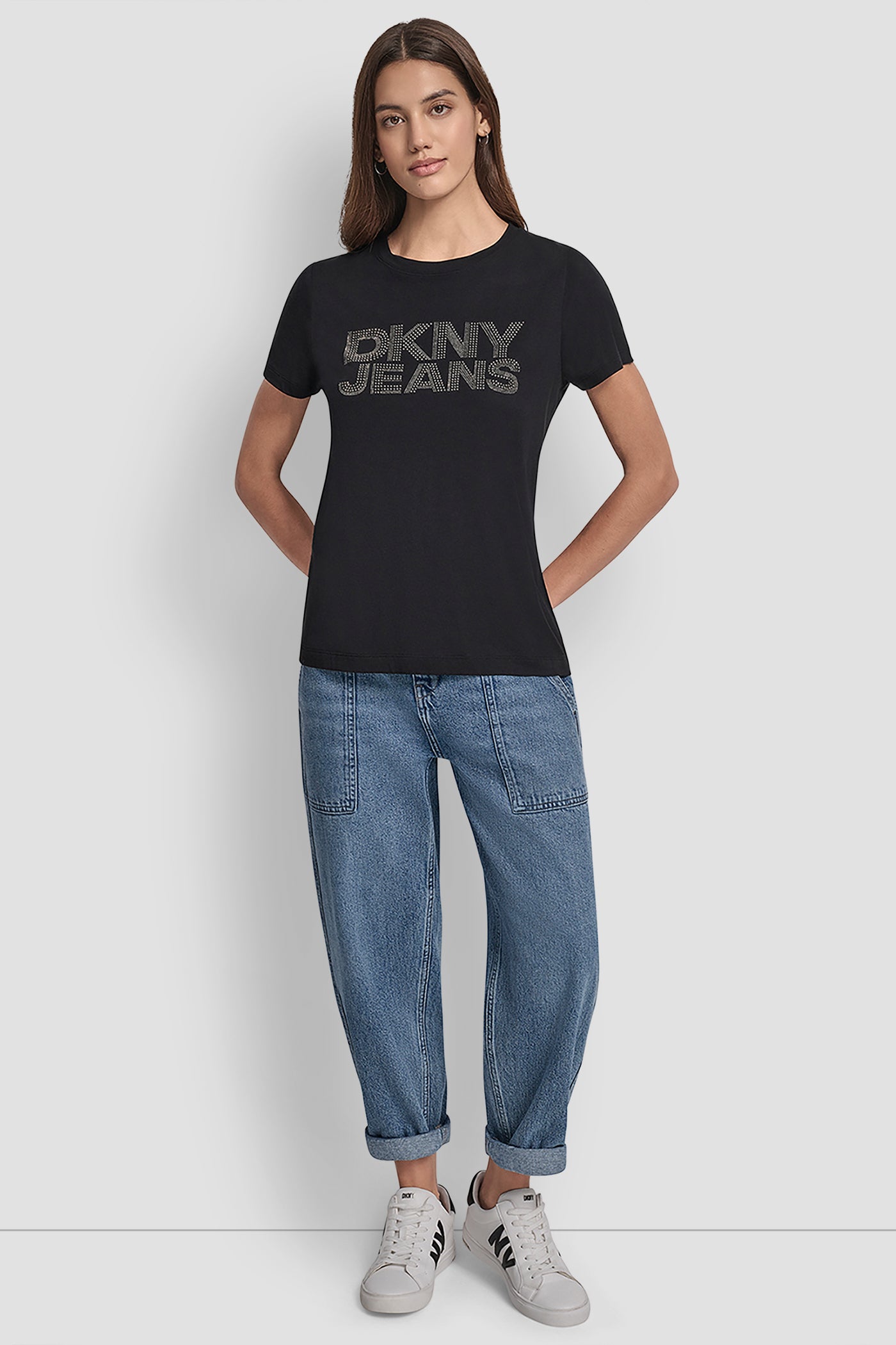 DKNY JEANS STACKED MIXED RHINESTONE LOGO CREW NECK VIEW 5 | New Arrivals
