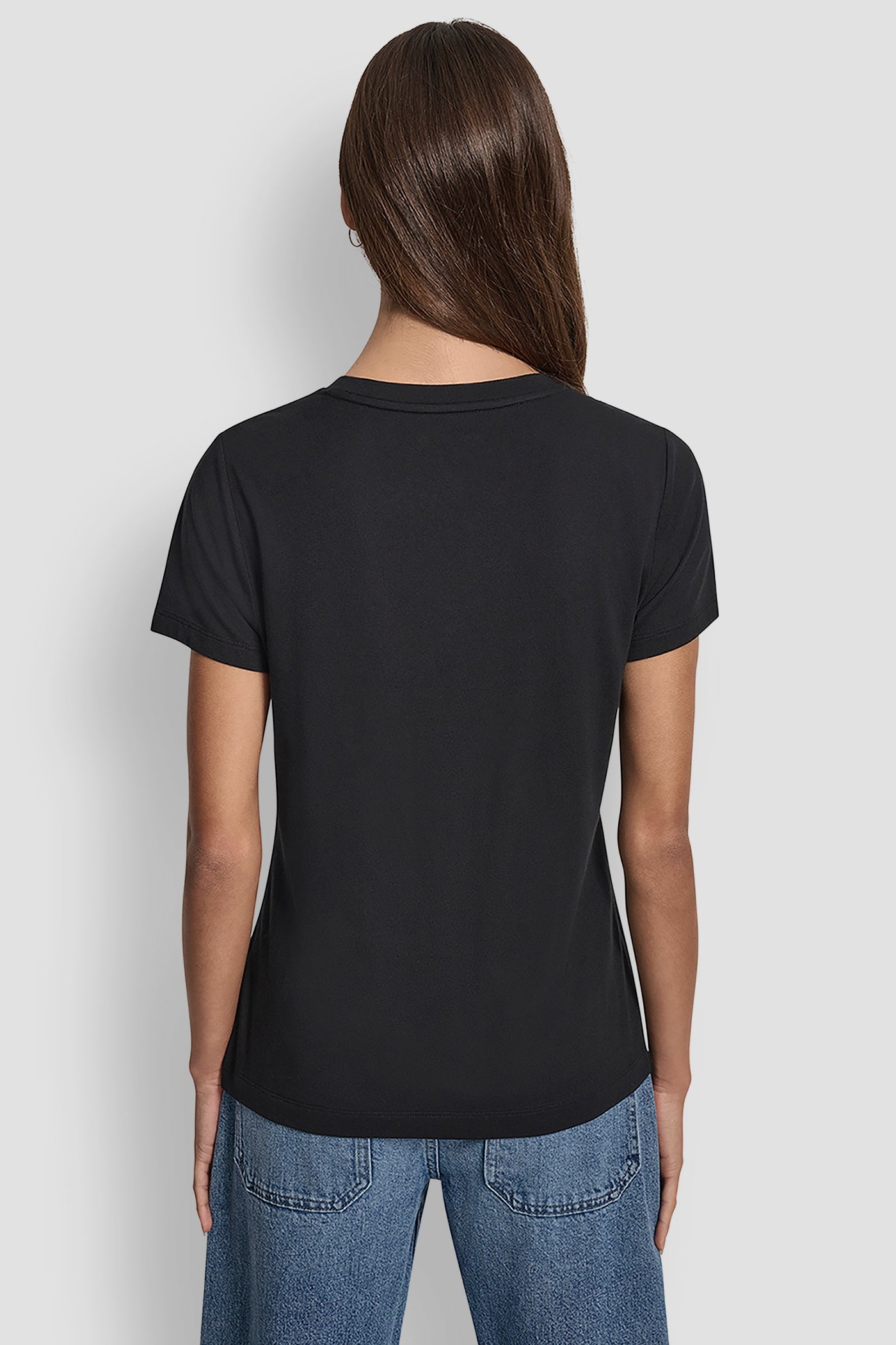 BLACK/GUNMETAL DKNY JEANS STACKED MIXED RHINESTONE LOGO CREW NECK, BACK VIEW | New Arrivals