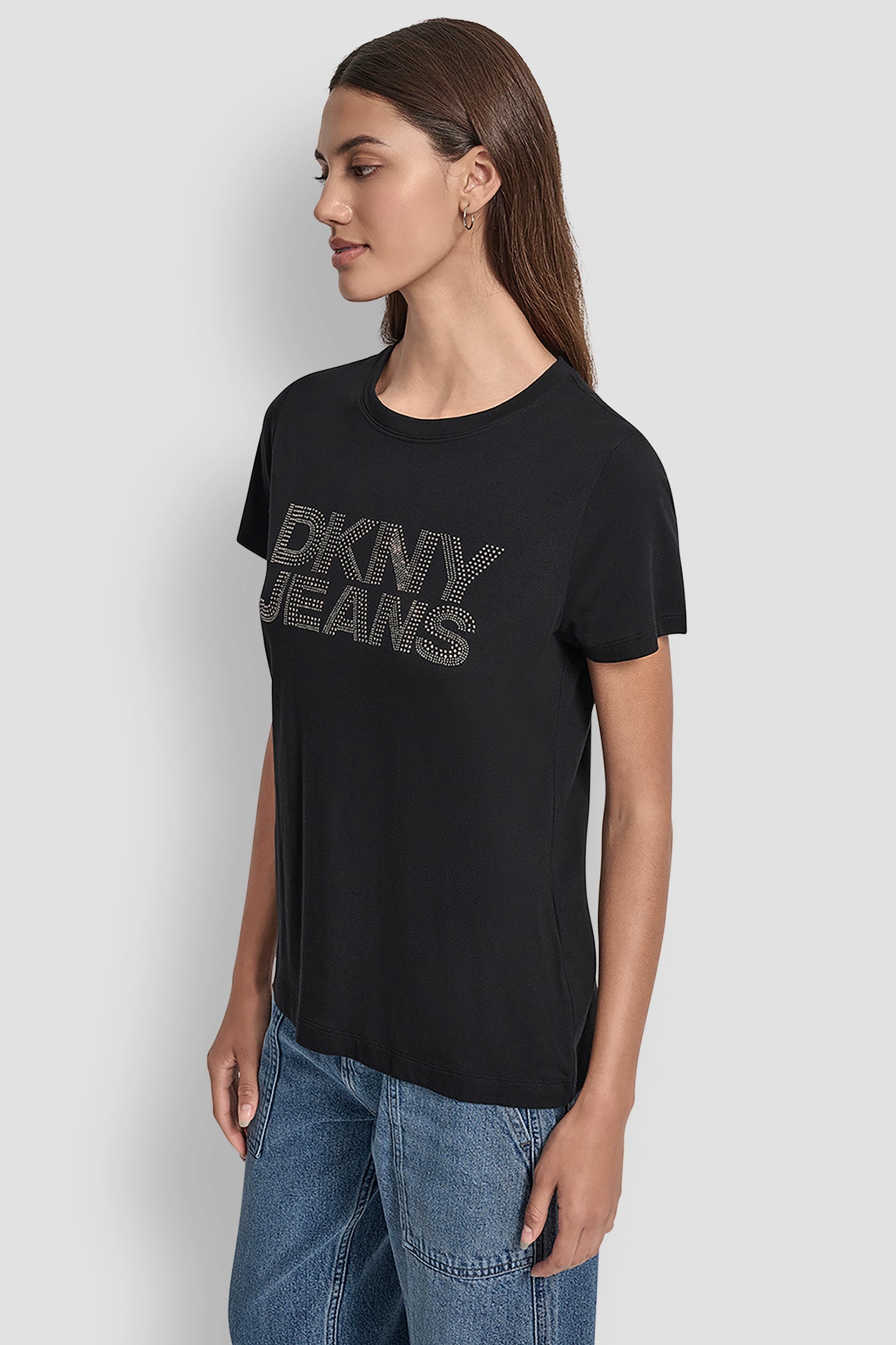 DKNY JEANS STACKED MIXED RHINESTONE LOGO CREW NECK VIEW 3 | New Arrivals