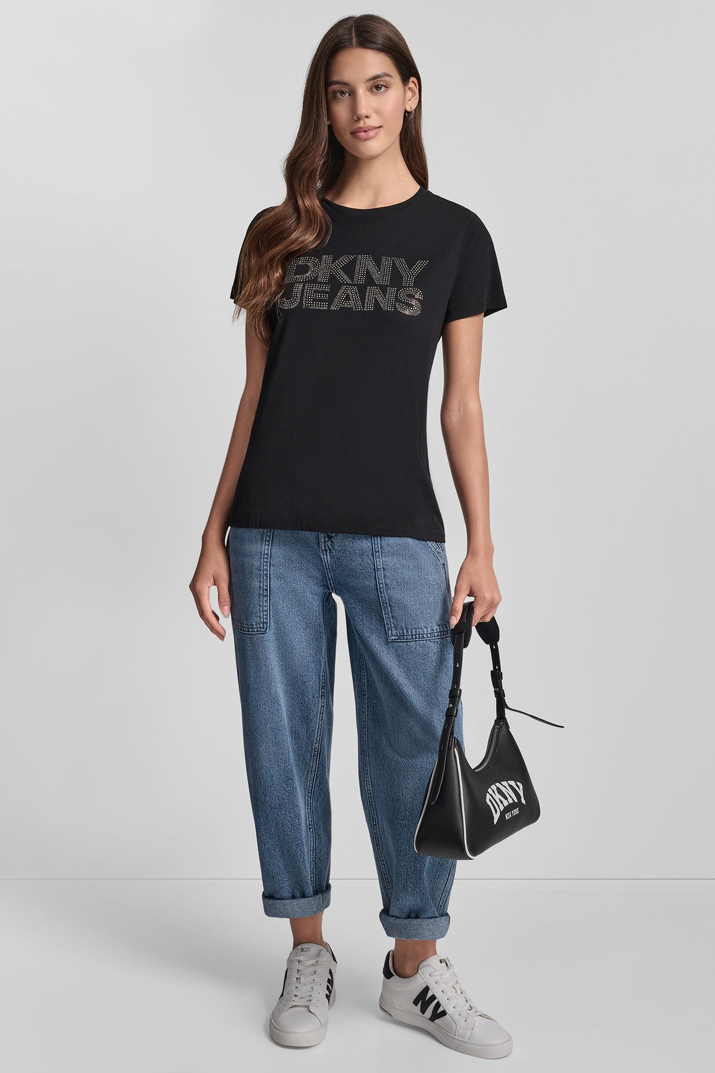 DKNY JEANS STACKED MIXED RHINESTONE LOGO CREW NECK VIEW 6 | New Arrivals