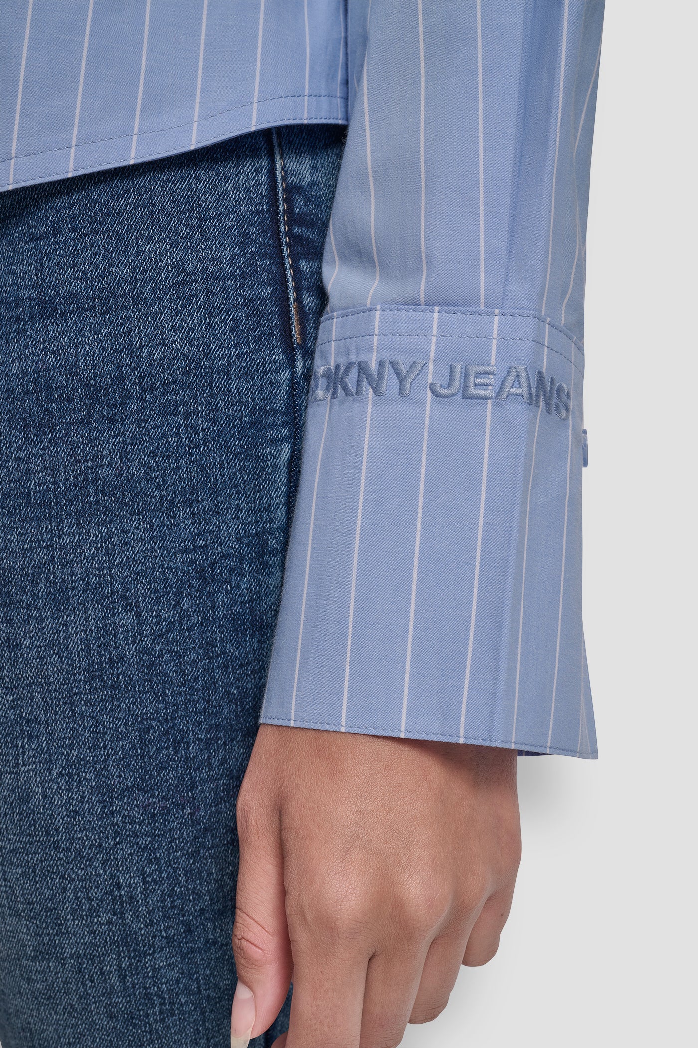 CROPPED LONG SLEEVE BUTTON FRONT SHIRT WITH EMBROIDERY LOGO VIEW 5 | New Arrivals