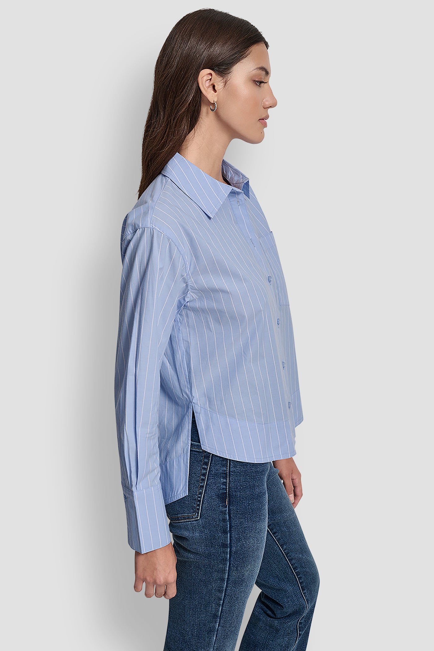 CROPPED LONG SLEEVE BUTTON FRONT SHIRT WITH EMBROIDERY LOGO VIEW 3 | New Arrivals