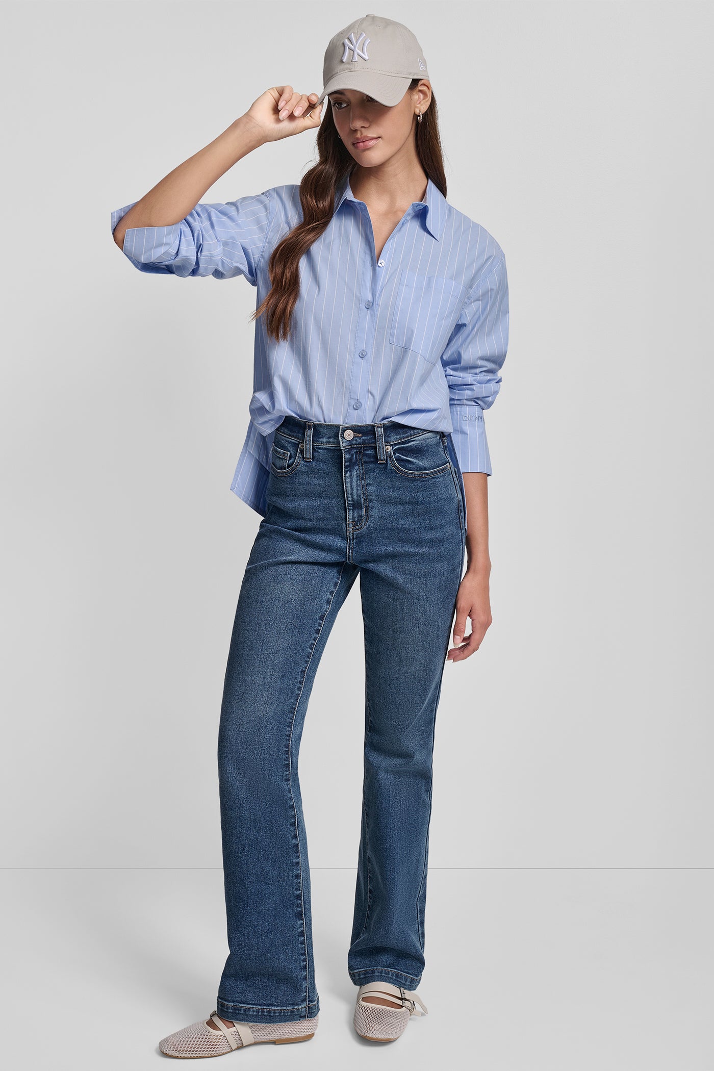 CROPPED LONG SLEEVE BUTTON FRONT SHIRT WITH EMBROIDERY LOGO VIEW 7 | New Arrivals
