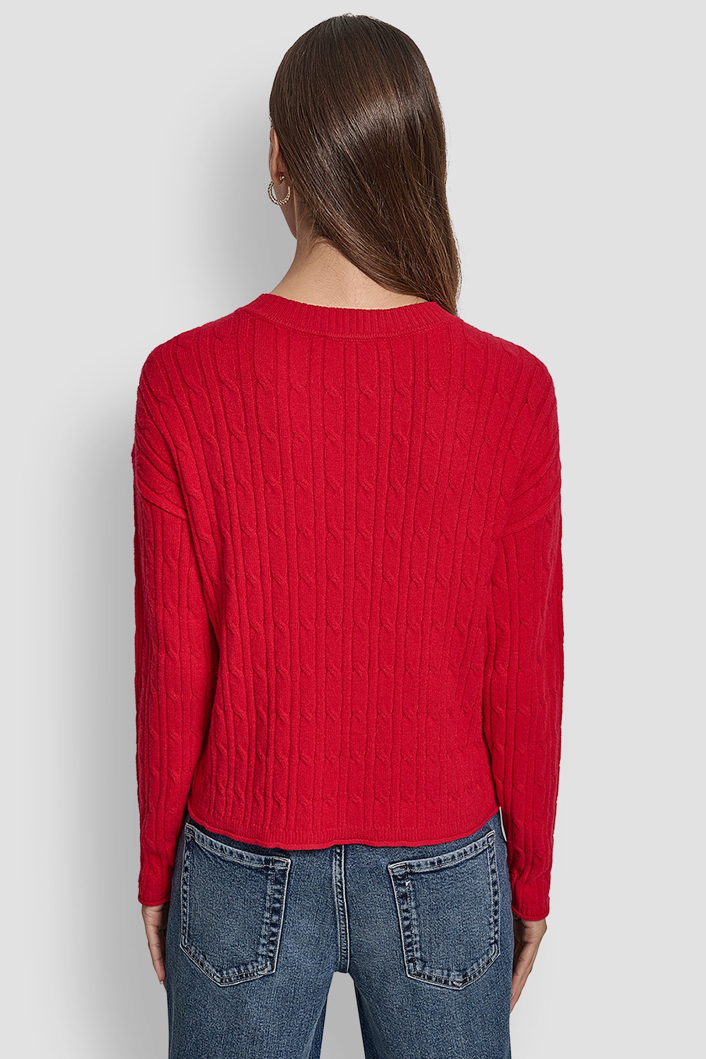 CITY CRIMSON CABLE LONG SLEEVE CREW NECK WITH BABY ROLL AT HEM, BACK VIEW | New Arrivals