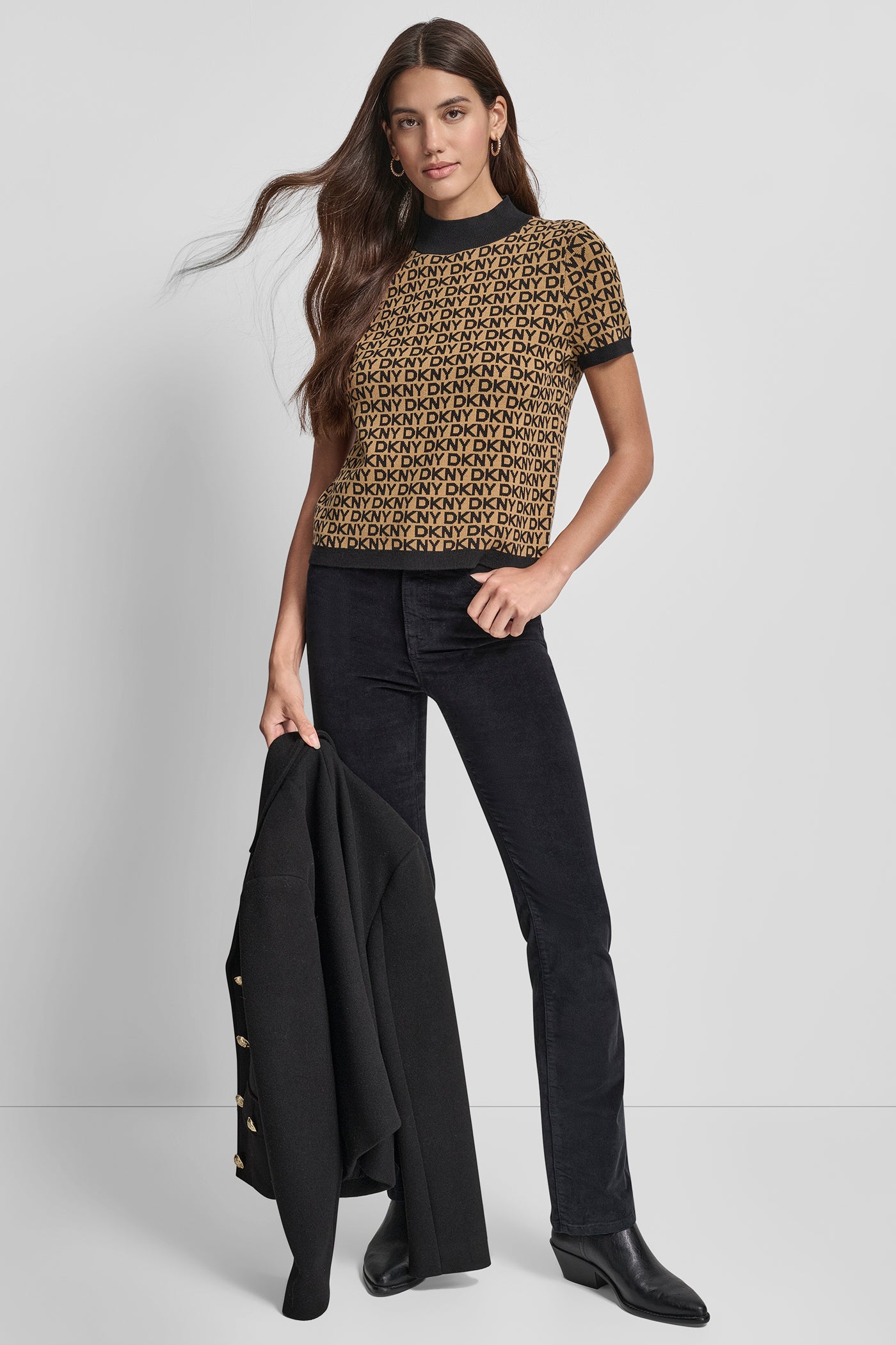 LOGO JACQUARD SHORT SLEEVE MOCK NECK  TOP VIEW 4 | DKNY JEANS