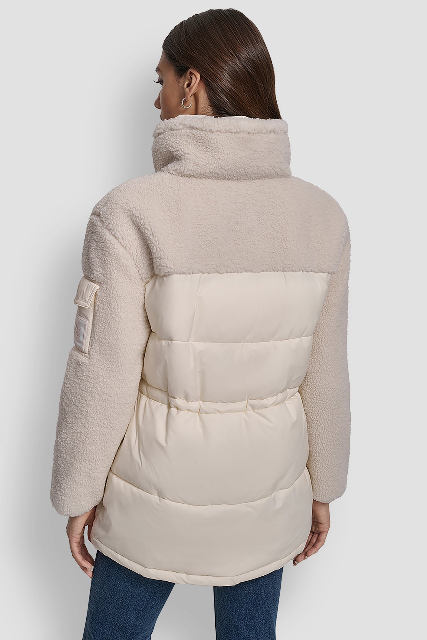 EGGNOG SHERPA PANELED PUFFER COAT, BACK VIEW | Back-To-School Shop