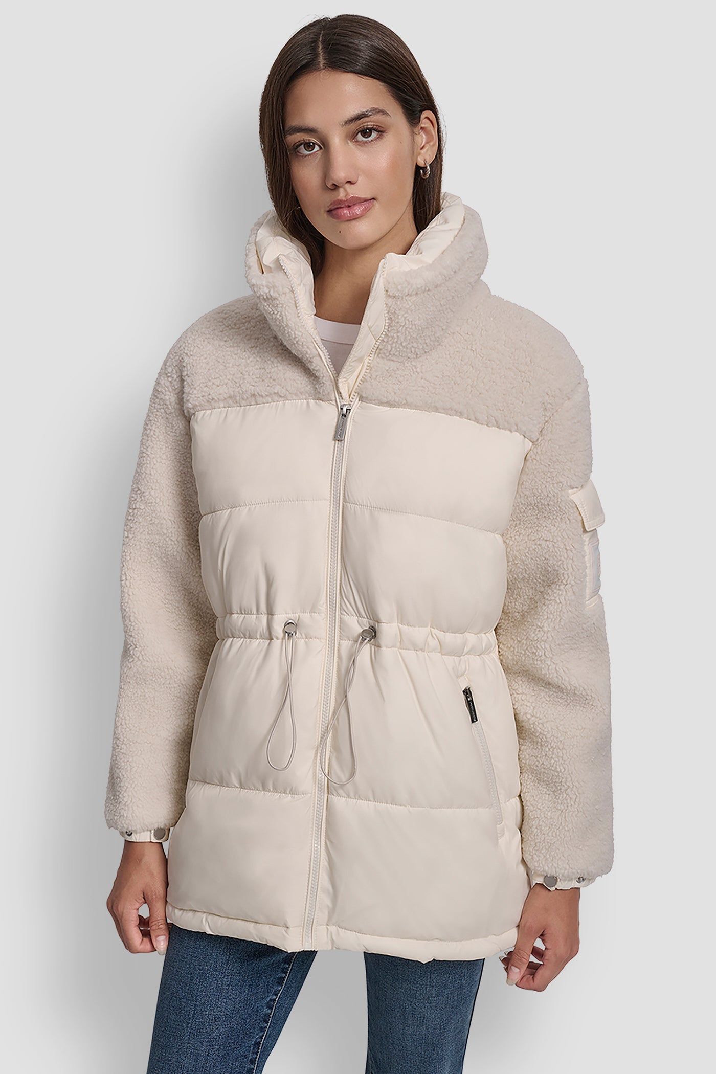 EGGNOG SHERPA PANELED PUFFER COAT, FRONT VIEW | Back-To-School Shop
