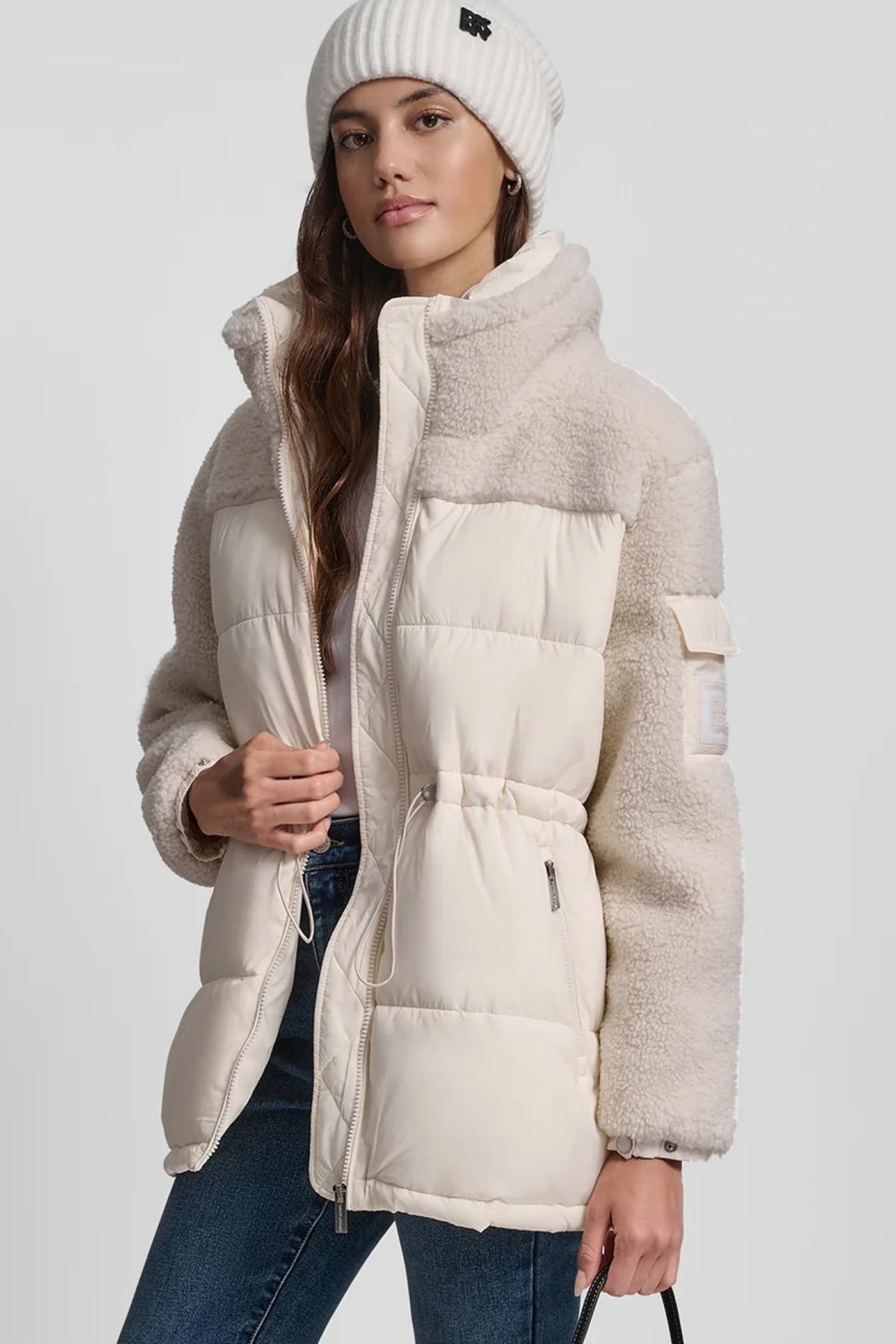 EGGNOG SHERPA PANELED PUFFER COAT, VIEW 1 | Back-To-School Shop