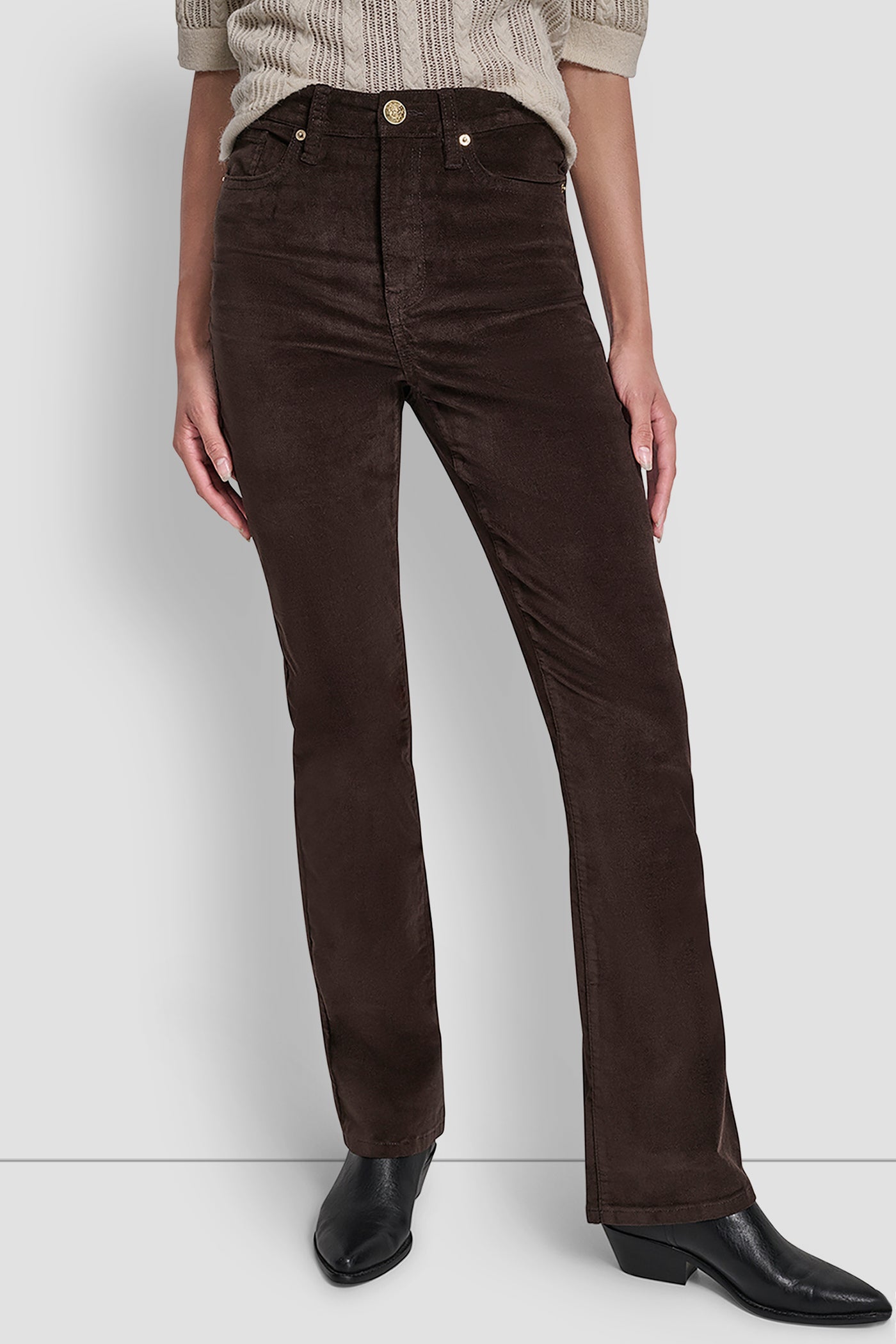 ESPRESSO HIGH RISE BOOTCUT 32 INCH INSEAM, FRONT VIEW | Pants & Denim