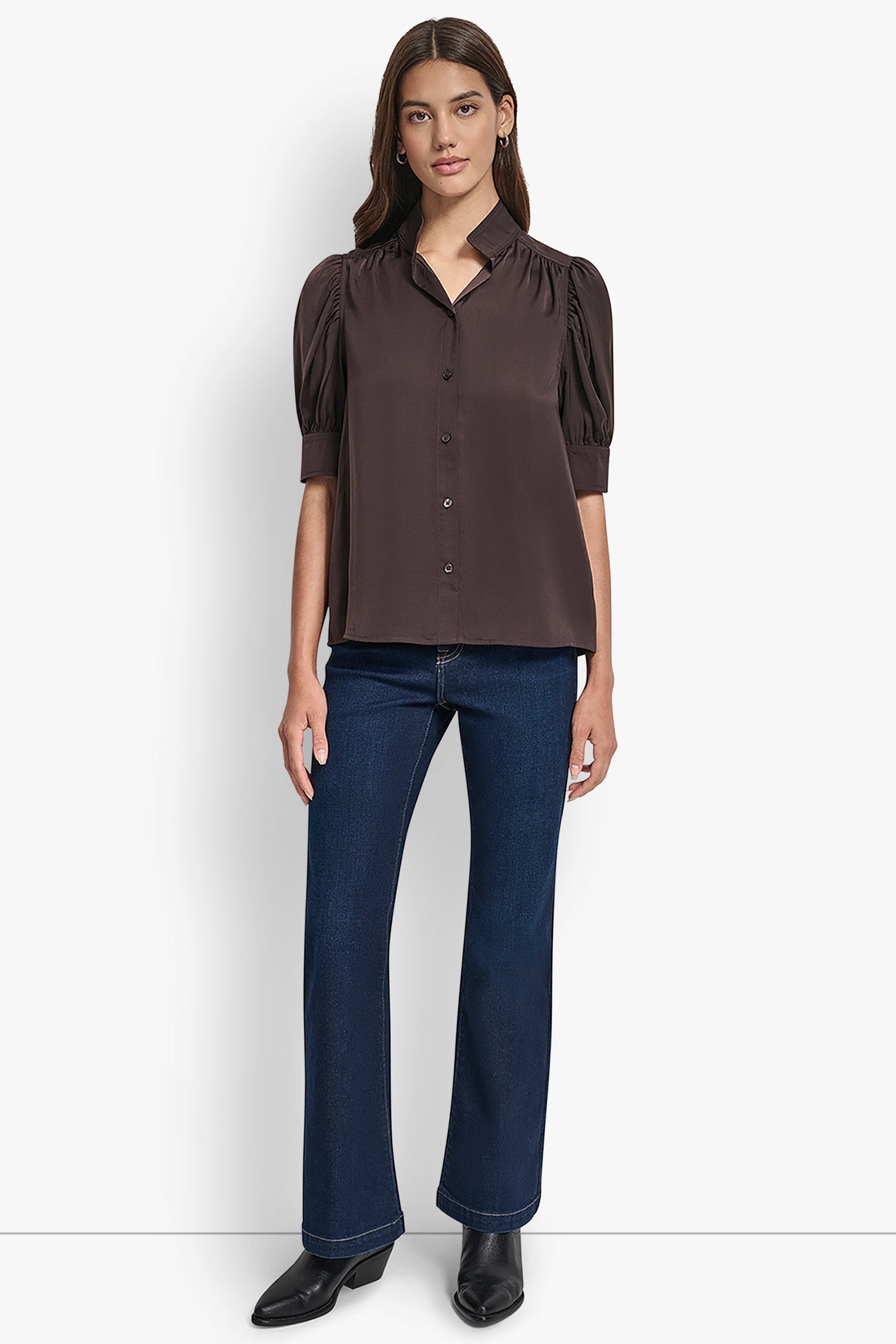 PUFF SLEEVE SHIRT WITH STAND COLLAR VIEW 5 | Clothing