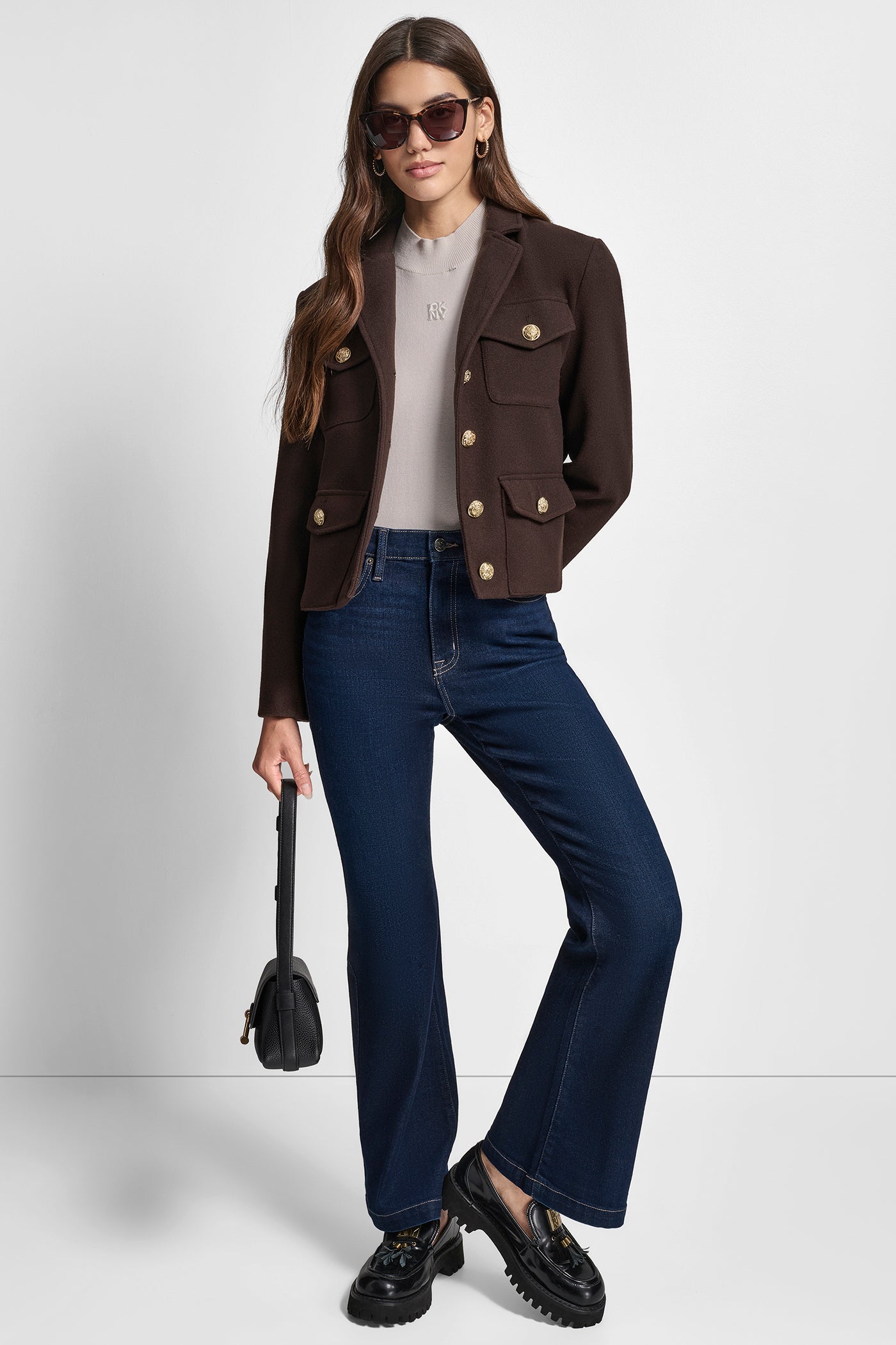 BUTTON FRONT CROPPED JACKET WITH FLAP POCKETS VIEW 5 | WOMENS COATS & JACKETS
