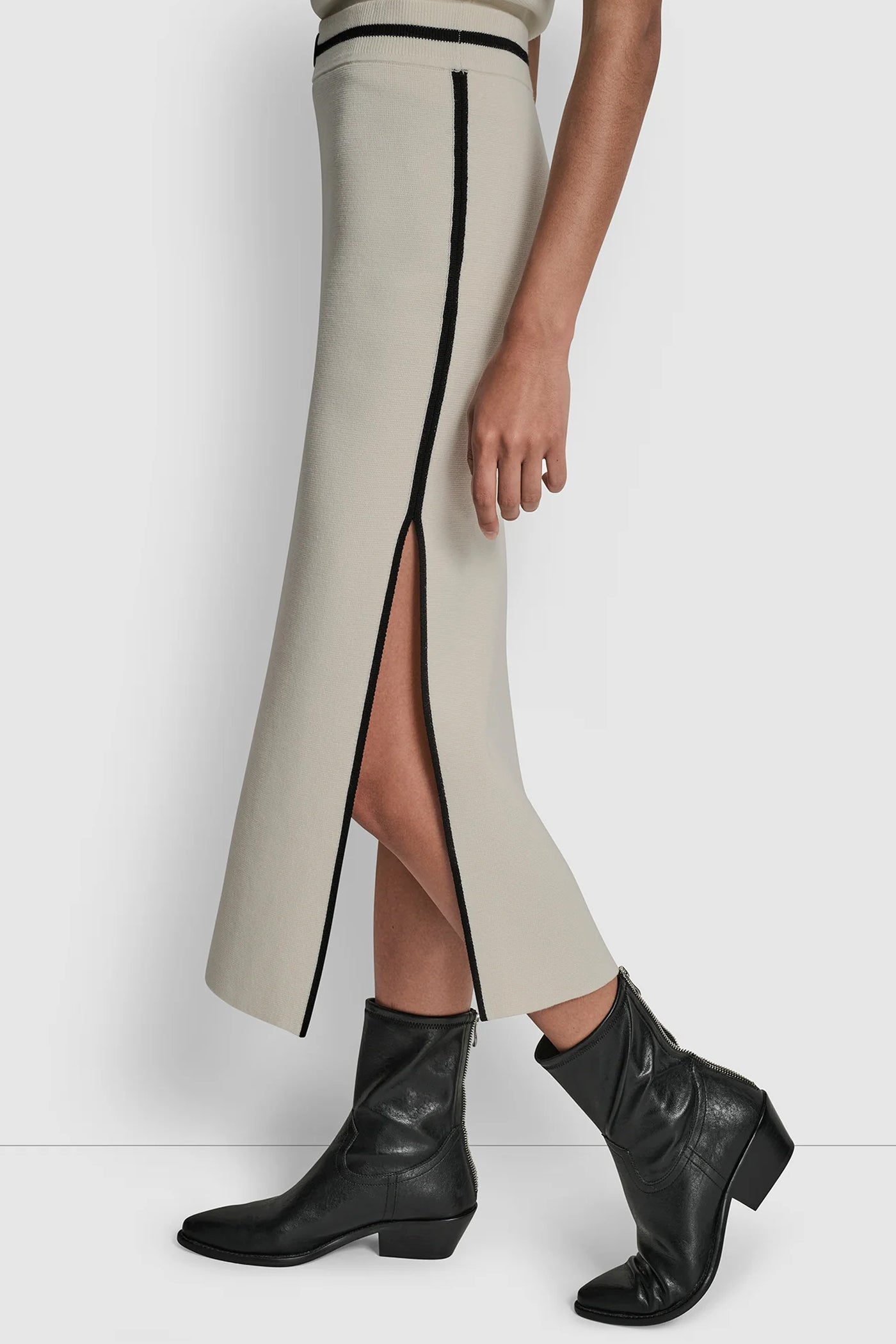 EGGNOG COLOR BLOCK MAXI SKIRT WITH SIDE SLITS AND LOGO PATCH, VIEW 1 | Back-To-School Shop