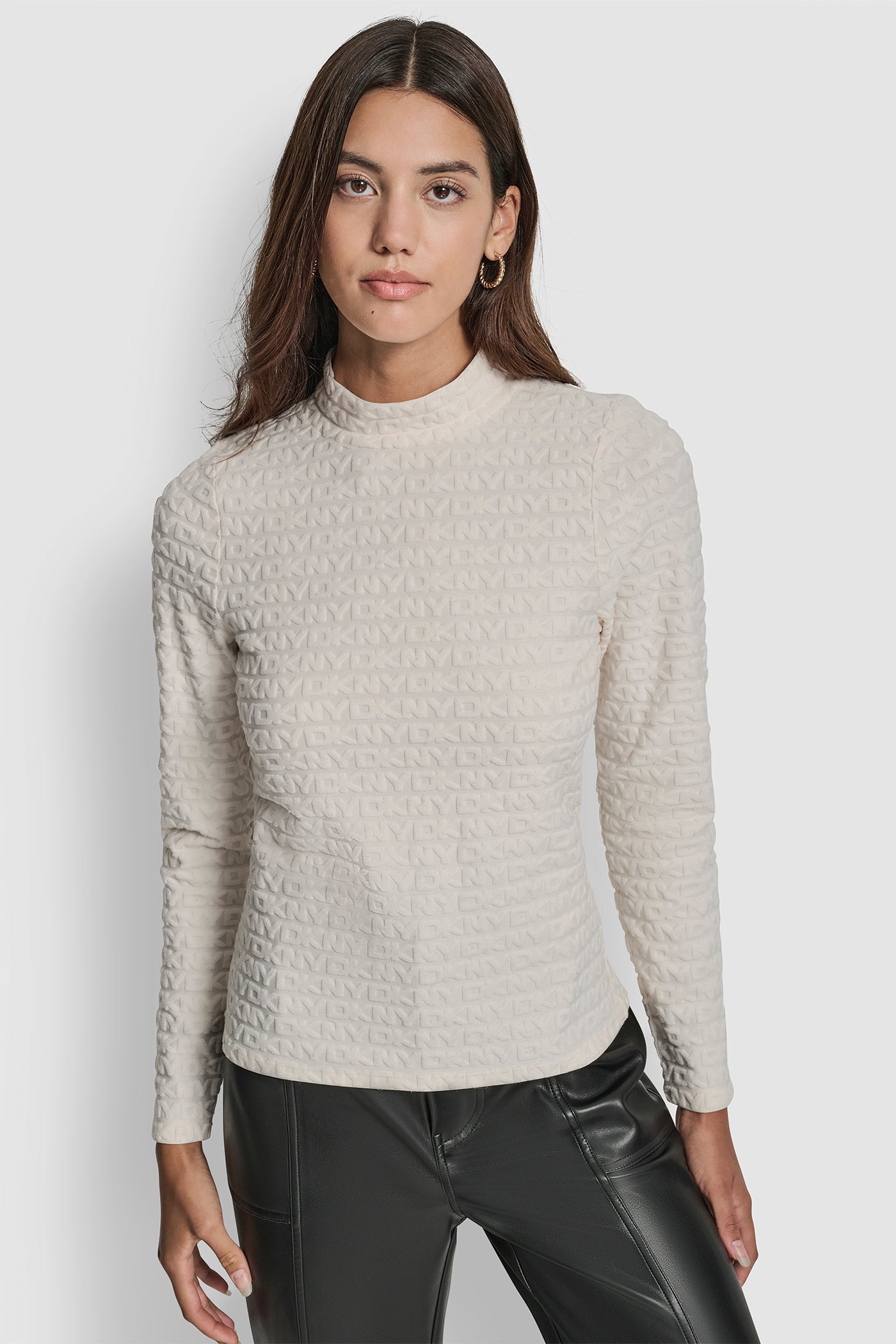 EGGNOG LOGO JACQUARD  LONG SLEEVE MOCK NECK TEE, FRONT VIEW | New Arrivals