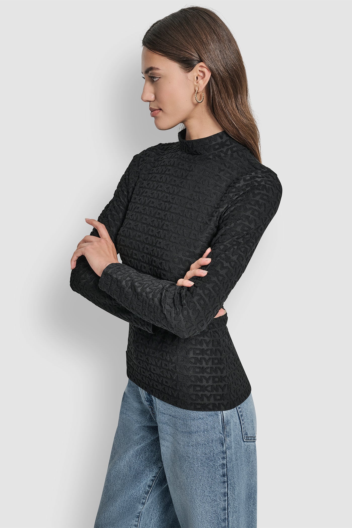 LOGO JACQUARD  LONG SLEEVE MOCK NECK TEE VIEW 3 | New Arrivals