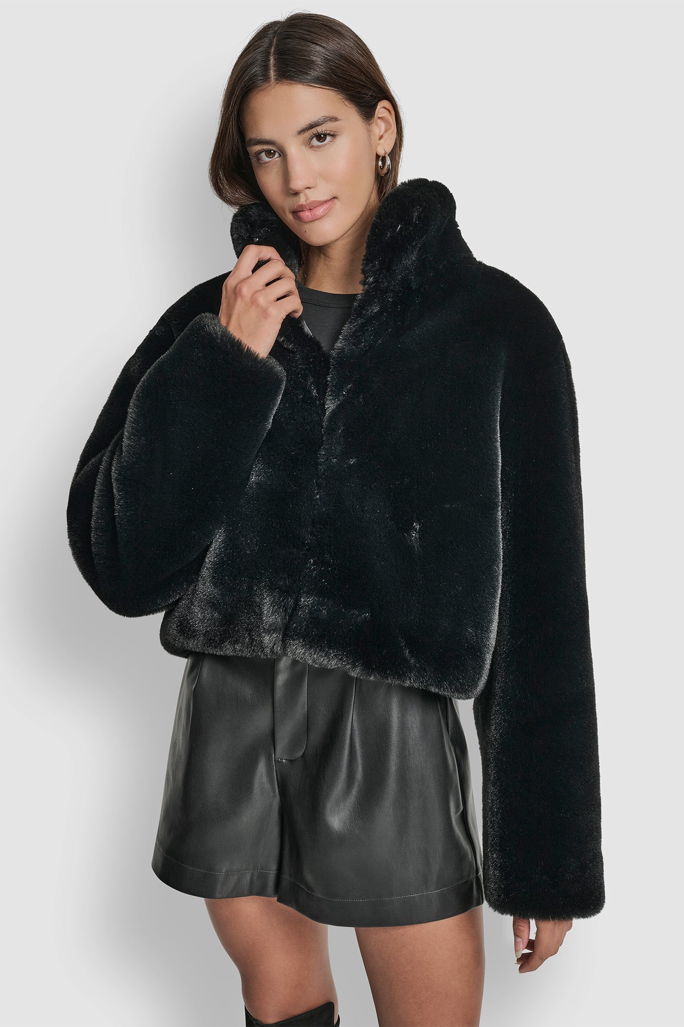 CROPPED FAUX FUR JACKET VIEW 5 | DKNY Promo