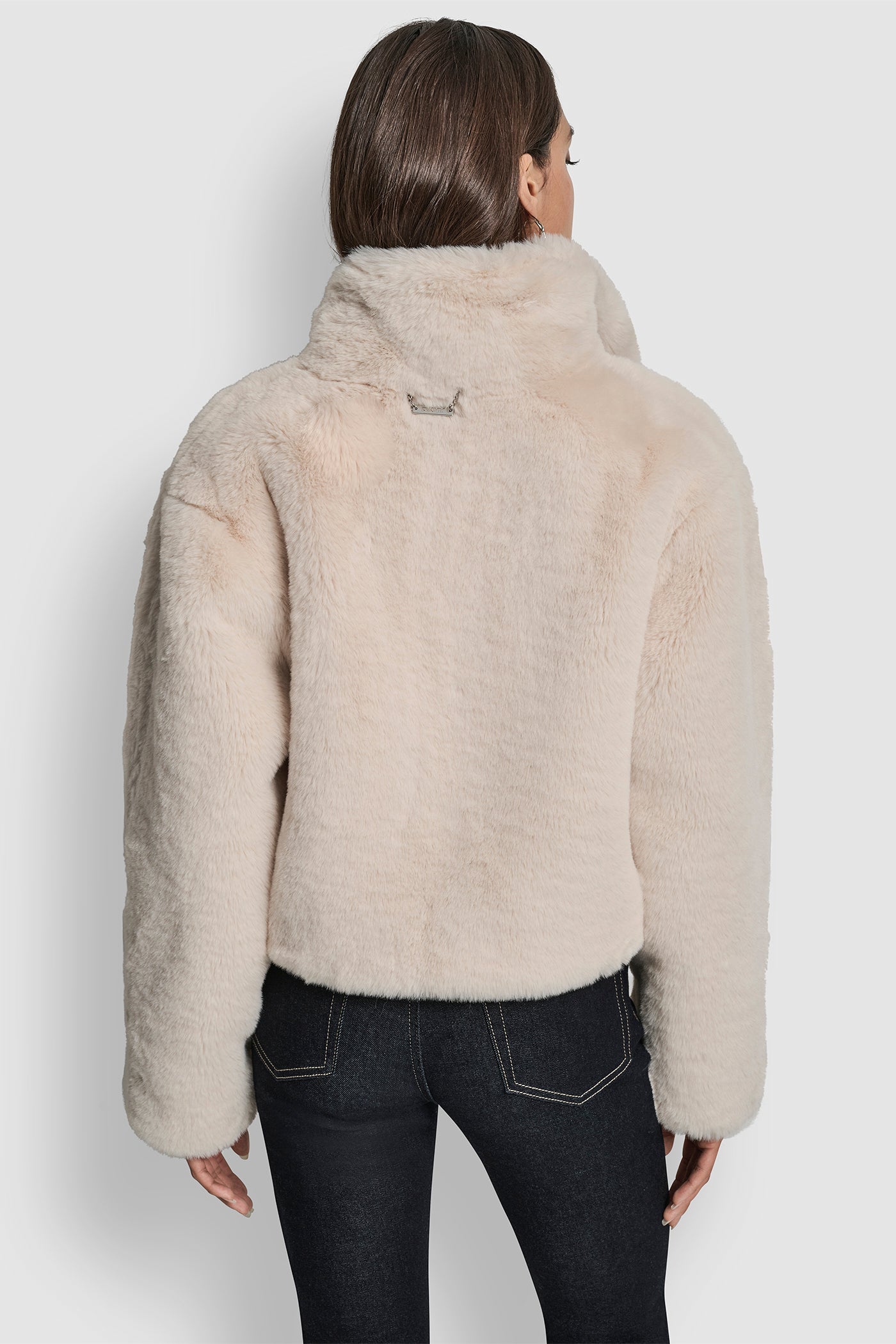 IVORY CROPPED FAUX FUR JACKET, VIEW 2 | DKNY Promo