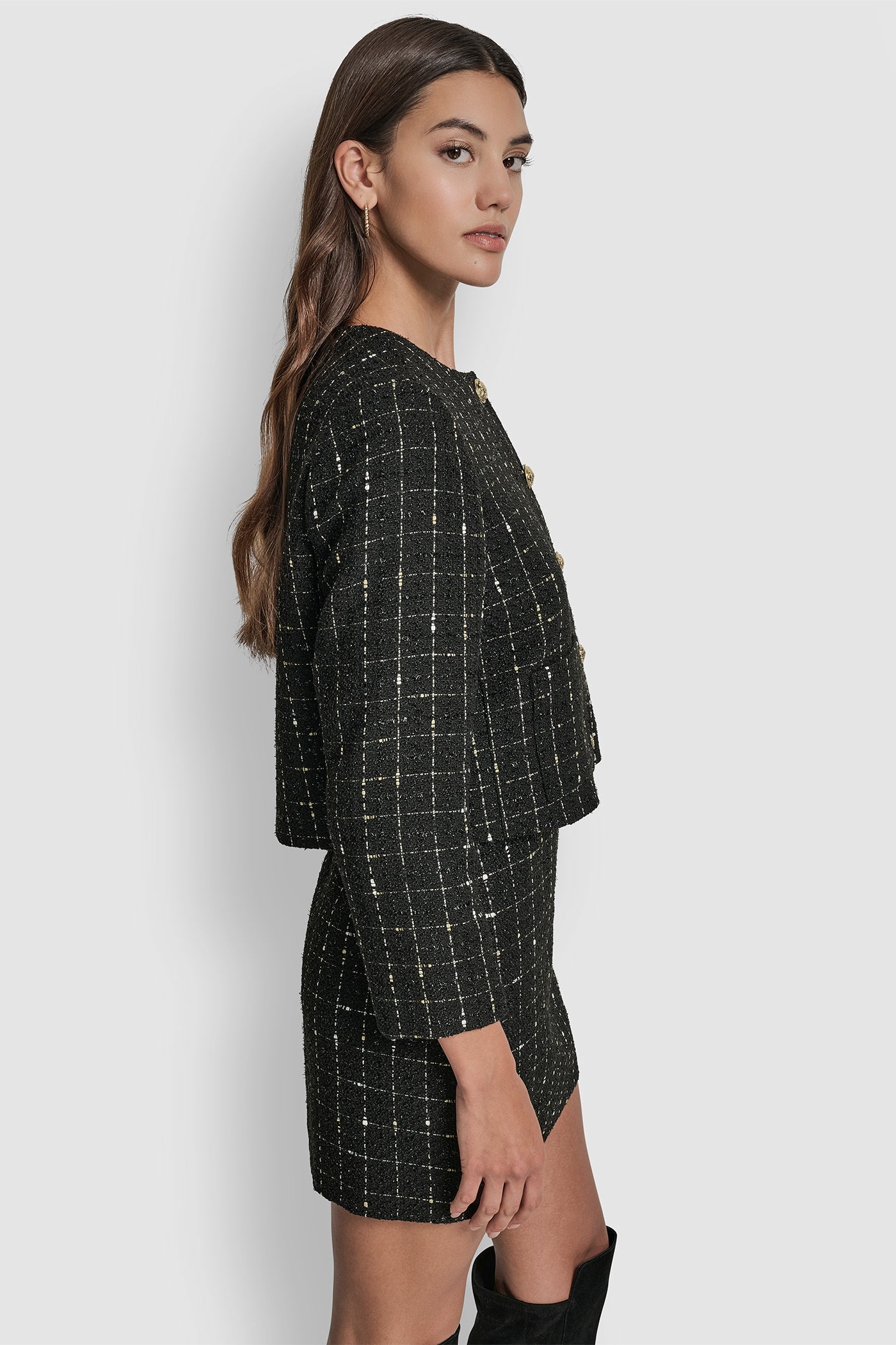 CROPPED BOUCLE TWEED JACKET VIEW 3 | DKNY Promo