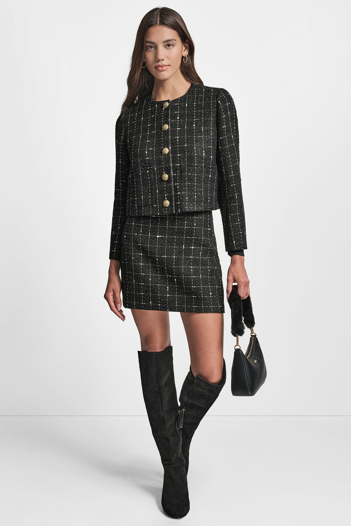 CROPPED BOUCLE TWEED JACKET VIEW 6 | DKNY Promo