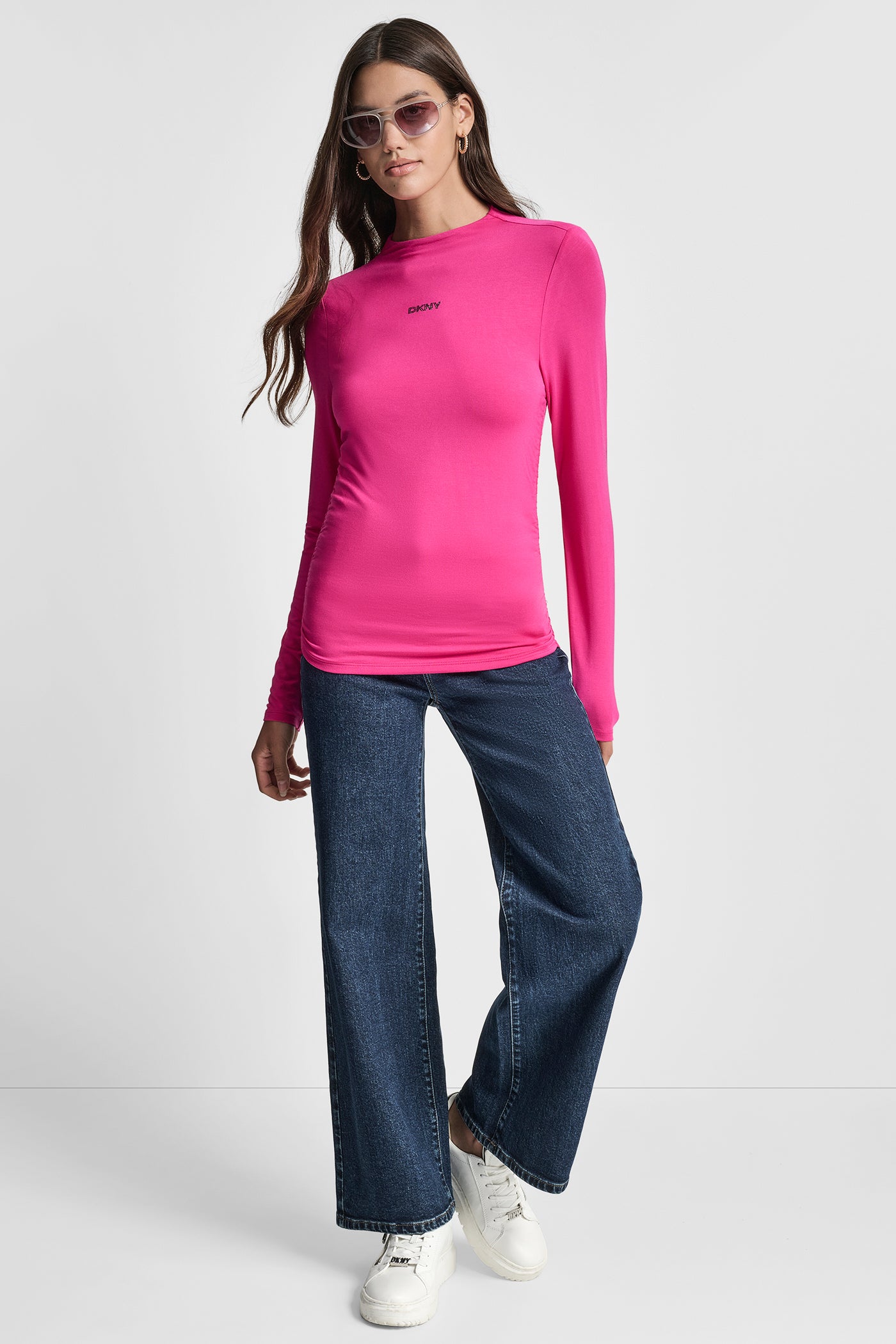 SIDE RUCHED HIGH NECK LONG SLEEVE TOP WITH RHINESTONE VIEW 6 | WOMEN'S SWEATERS & TOPS