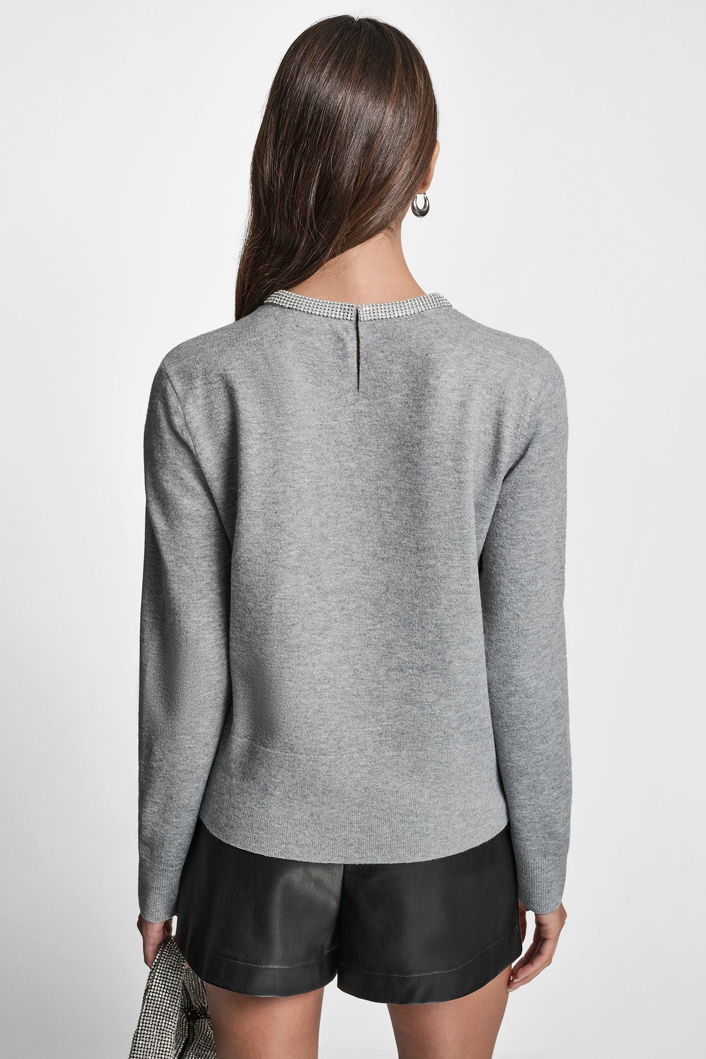 CREW NECK  WITH RHINESTONE TRIM AT NECK VIEW 3 | New clothing