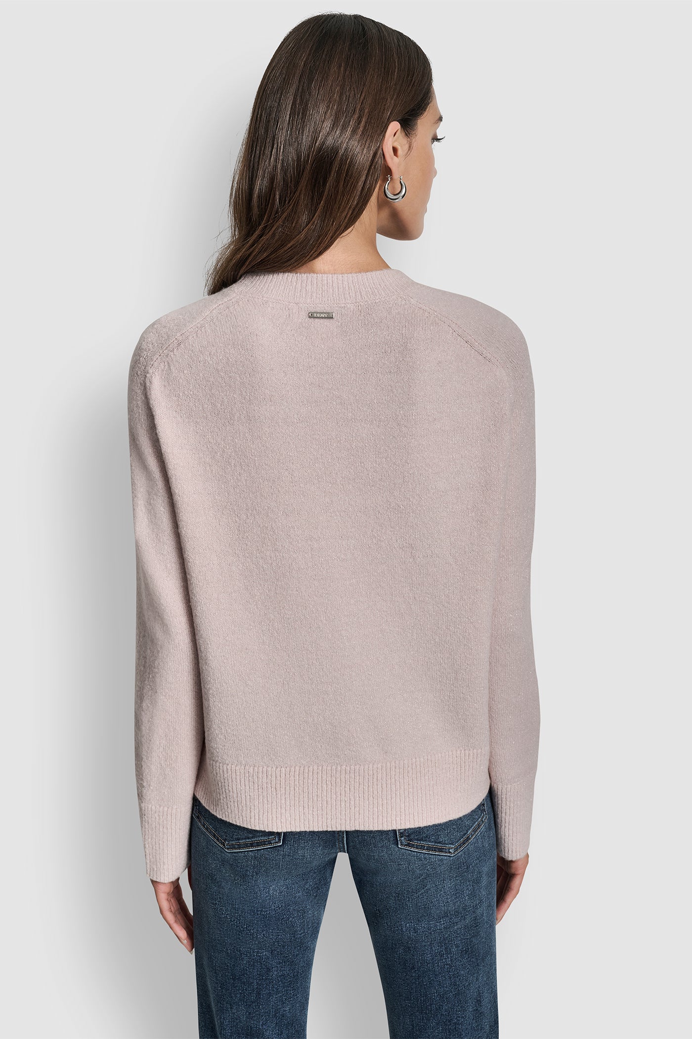 PINK MOON/SILVER LUREX CREW NECK RAGLAN SLEEVE SWEATER, BACK VIEW | New Arrivals