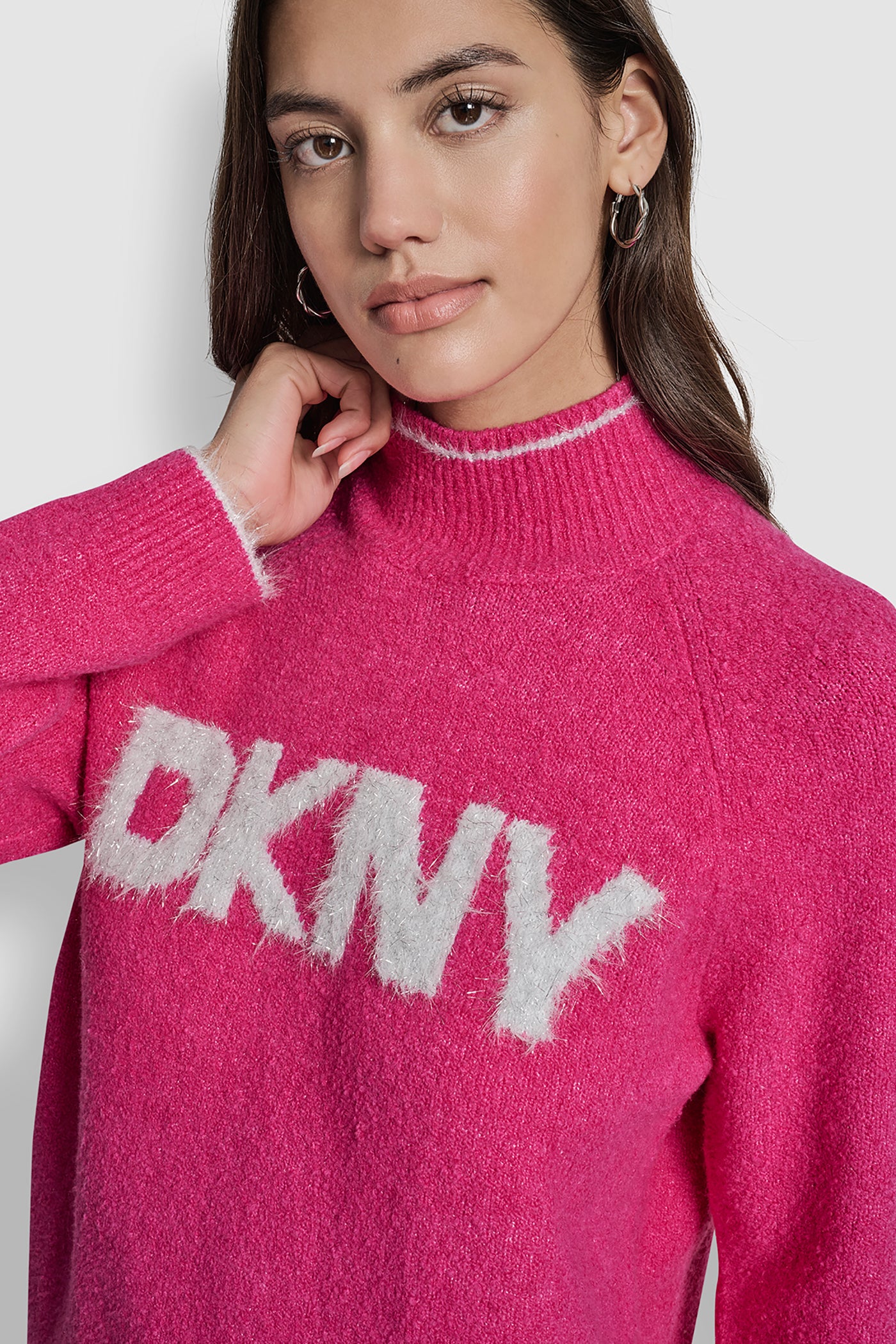 DKNY TINSEL LOGO LONG SLEEVE RAGLAN SWEATER VIEW 4 | WOMEN'S SWEATERS & TOPS