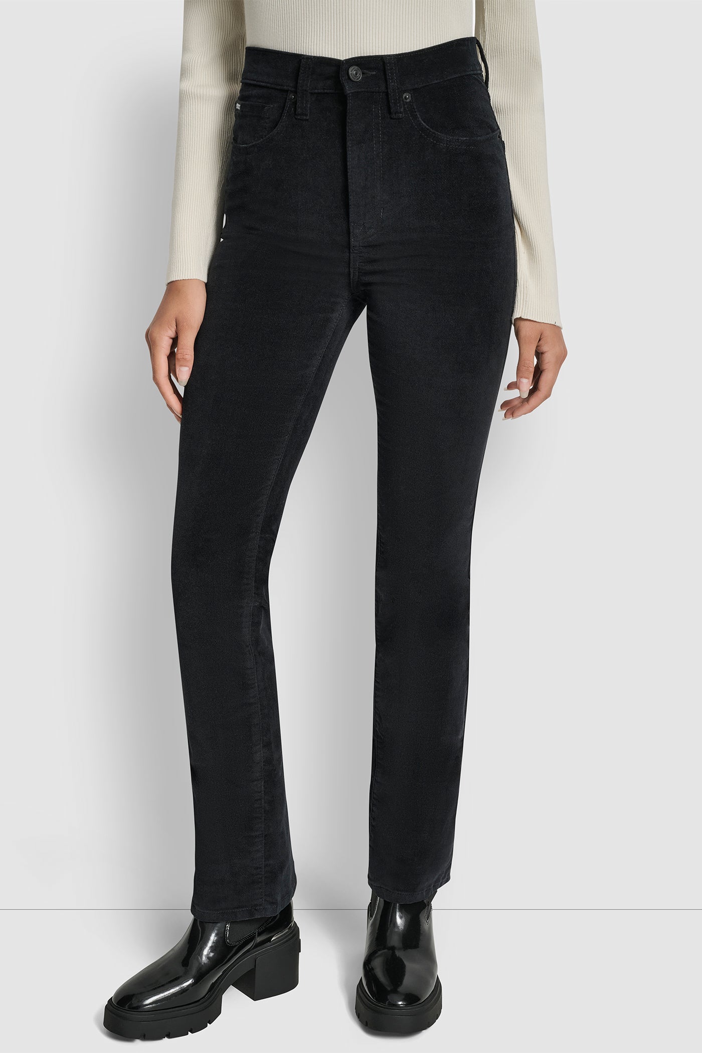 Black HIGH RISE BOOTCUT 32 INCH INSEAM, FRONT VIEW | Pants & Denim