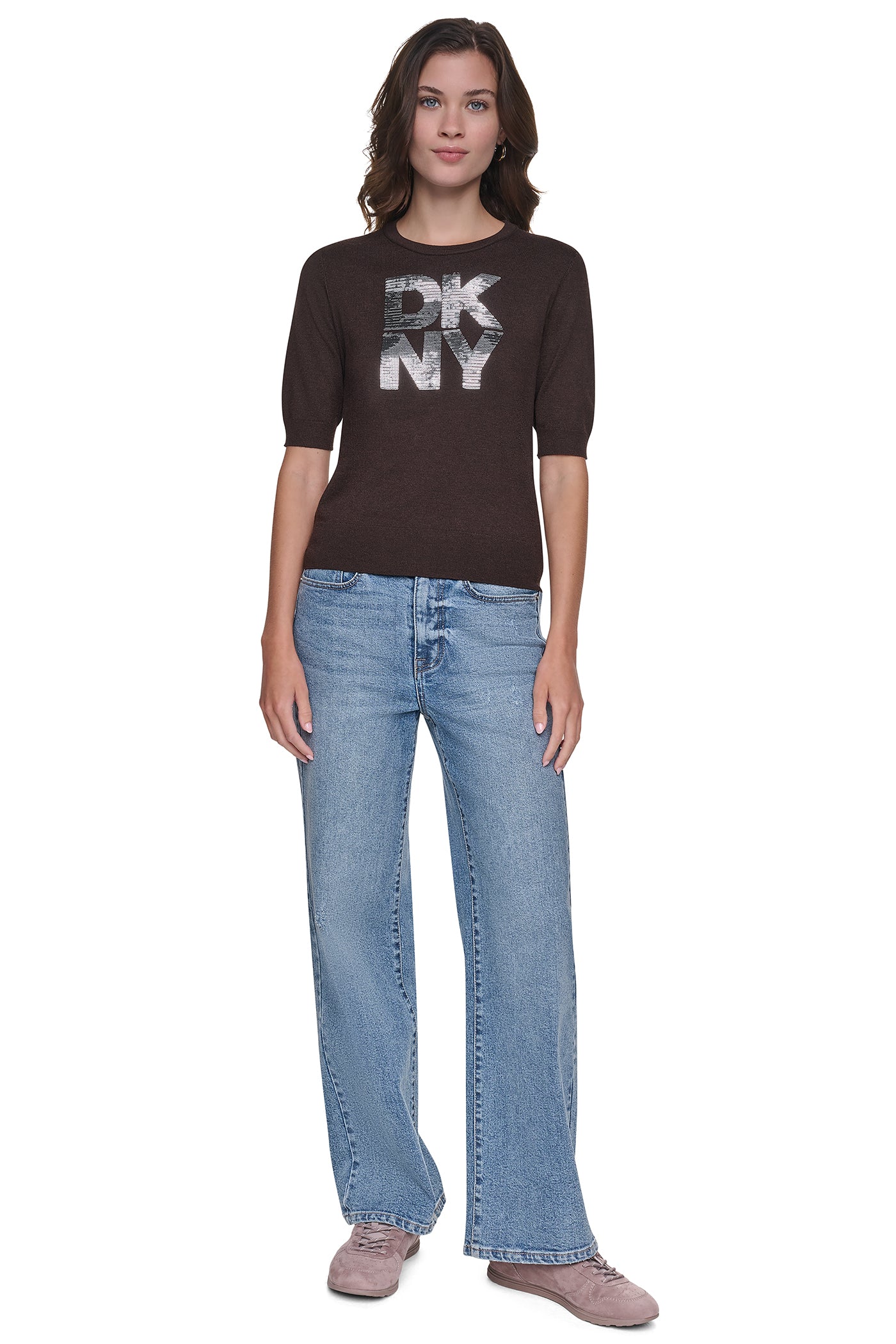 ELBOW SLEEVE SEQUIN LOGO SWEATER VIEW 2