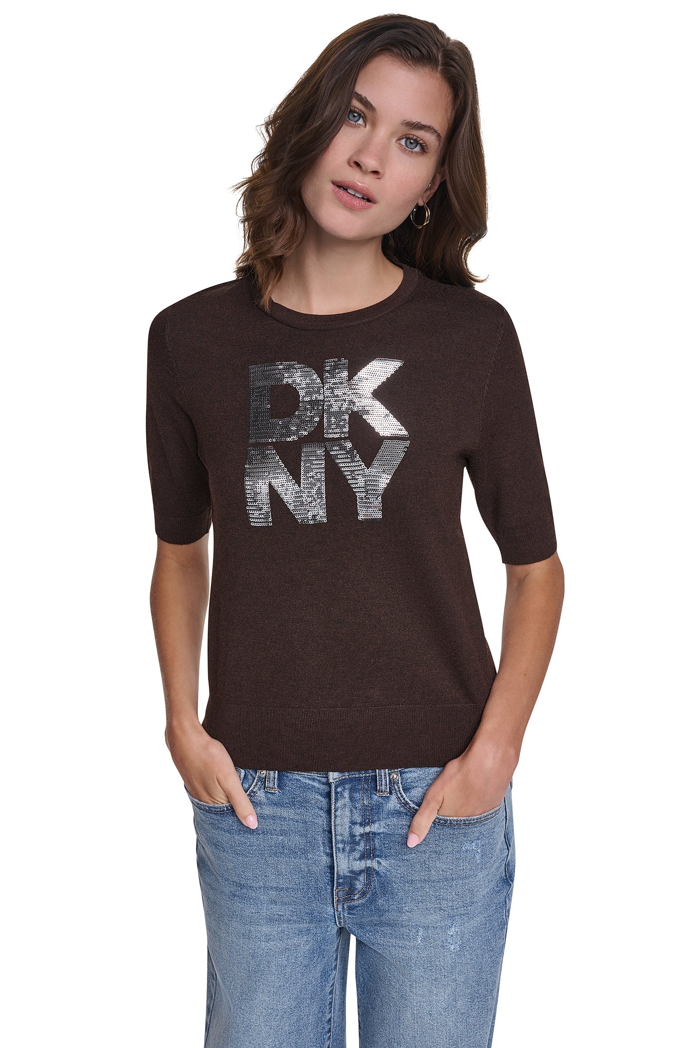 ELBOW SLEEVE SEQUIN LOGO SWEATER VIEW 2