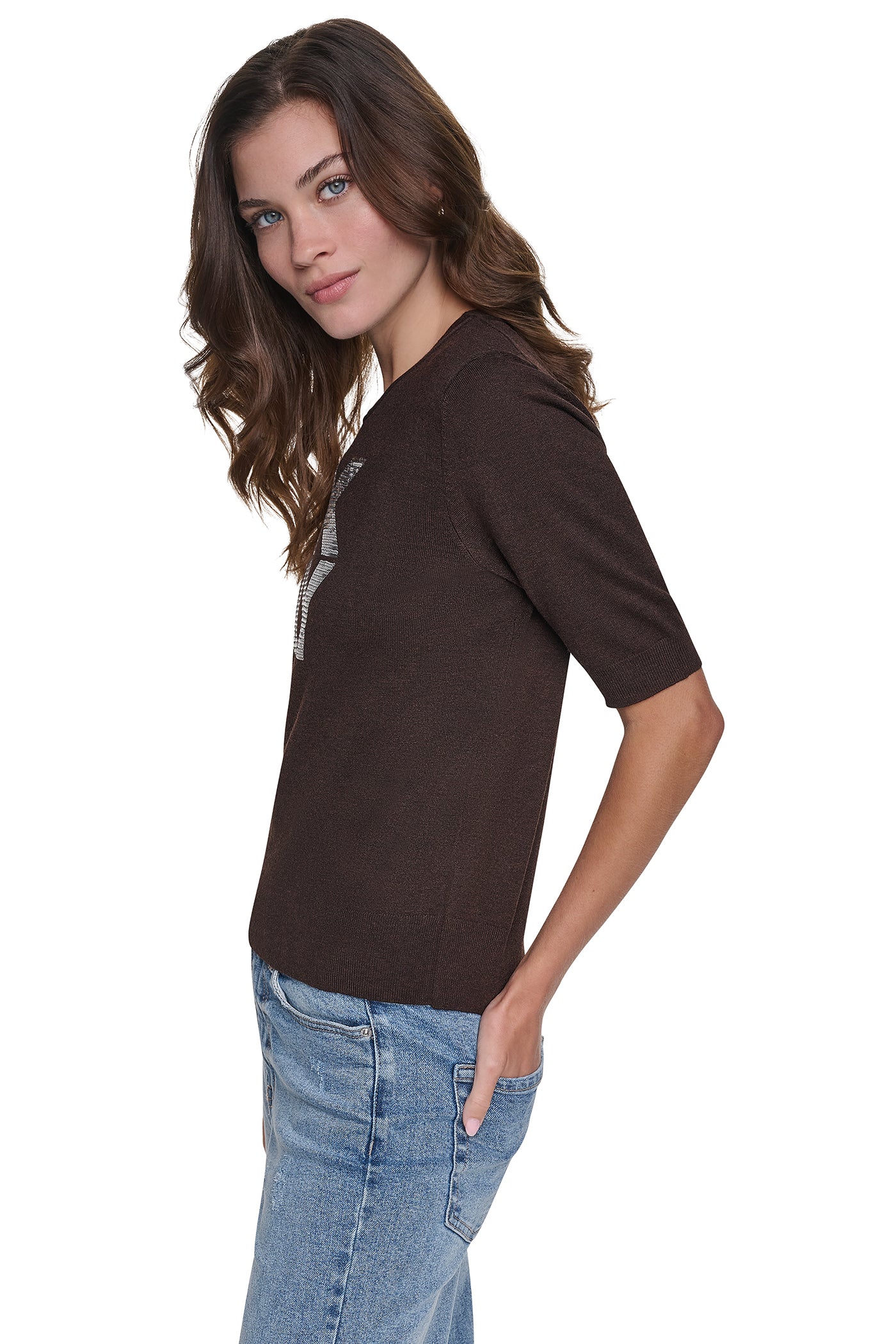 ELBOW SLEEVE SEQUIN LOGO SWEATER VIEW 2