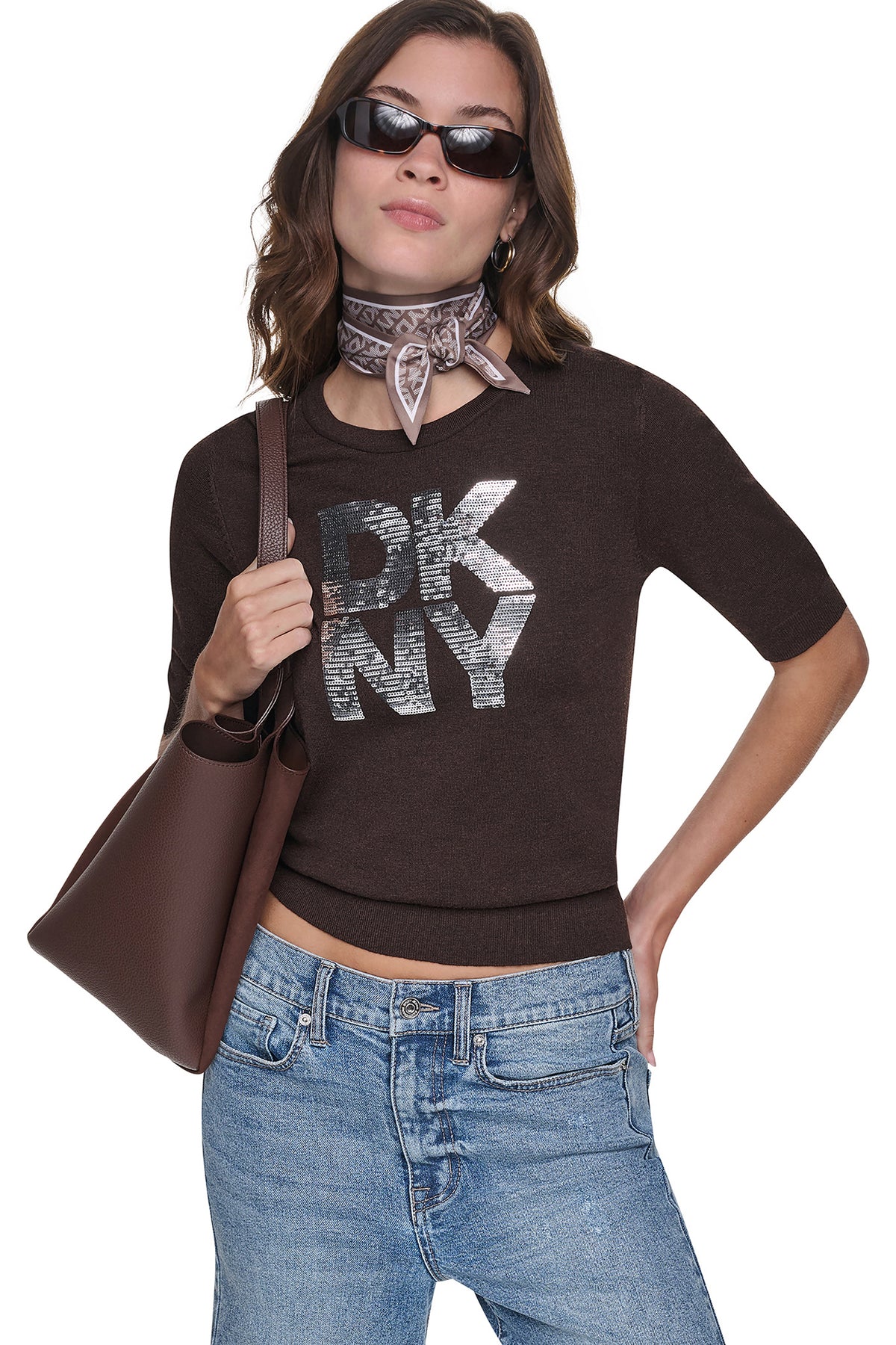 ELBOW SLEEVE SEQUIN LOGO SWEATER VIEW 1