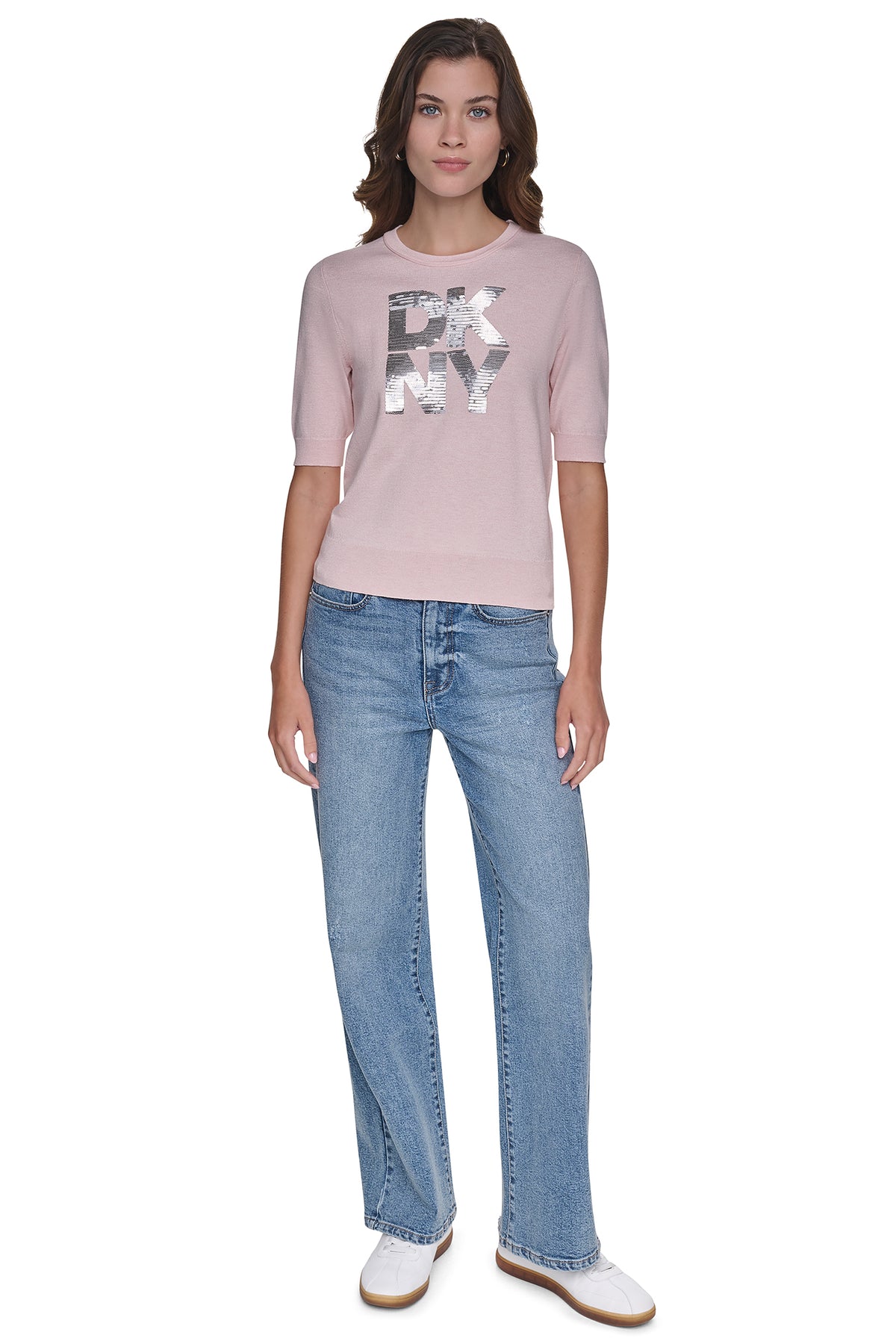 ELBOW SLEEVE SEQUIN LOGO SWEATER VIEW 2