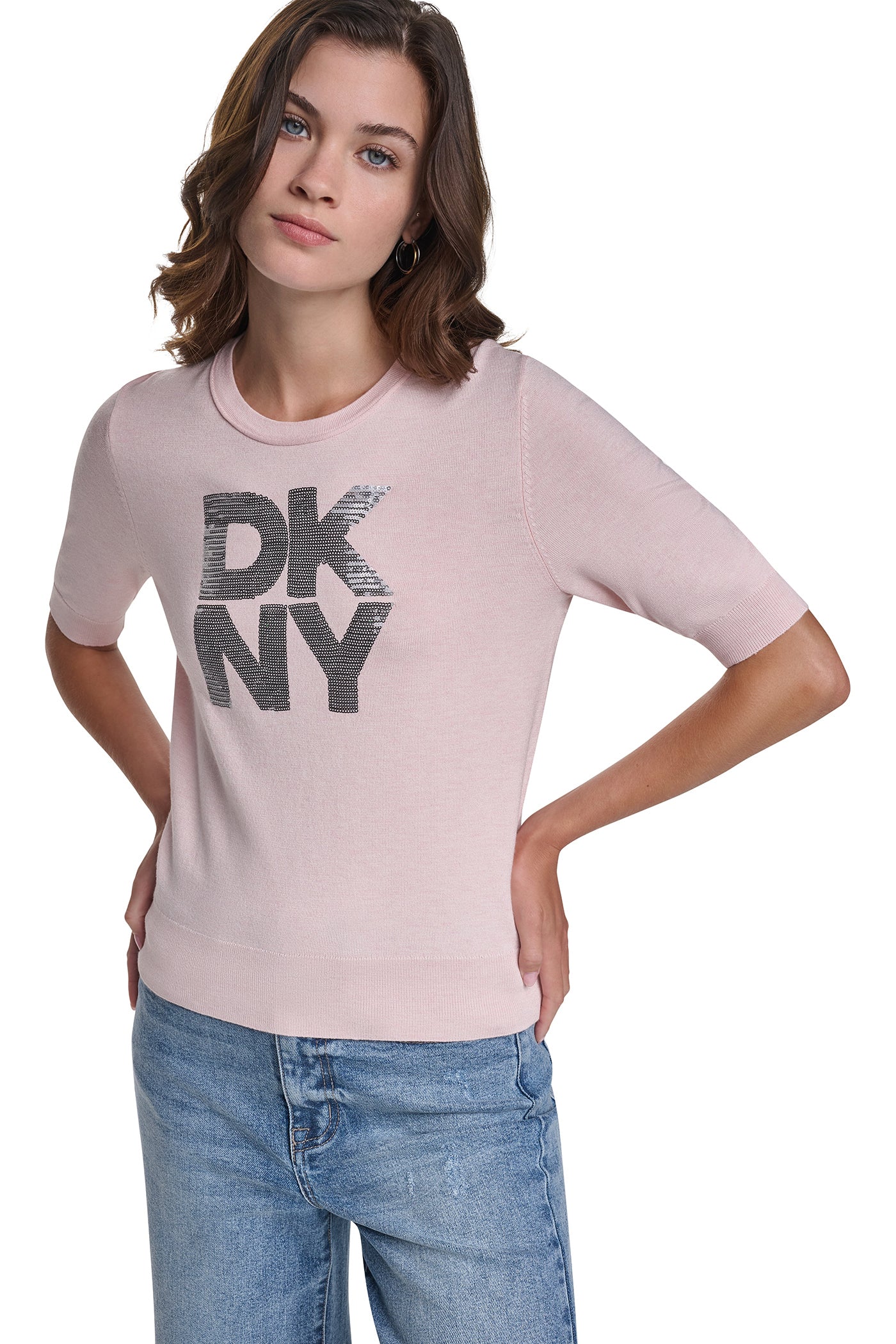 ELBOW SLEEVE SEQUIN LOGO SWEATER VIEW 2