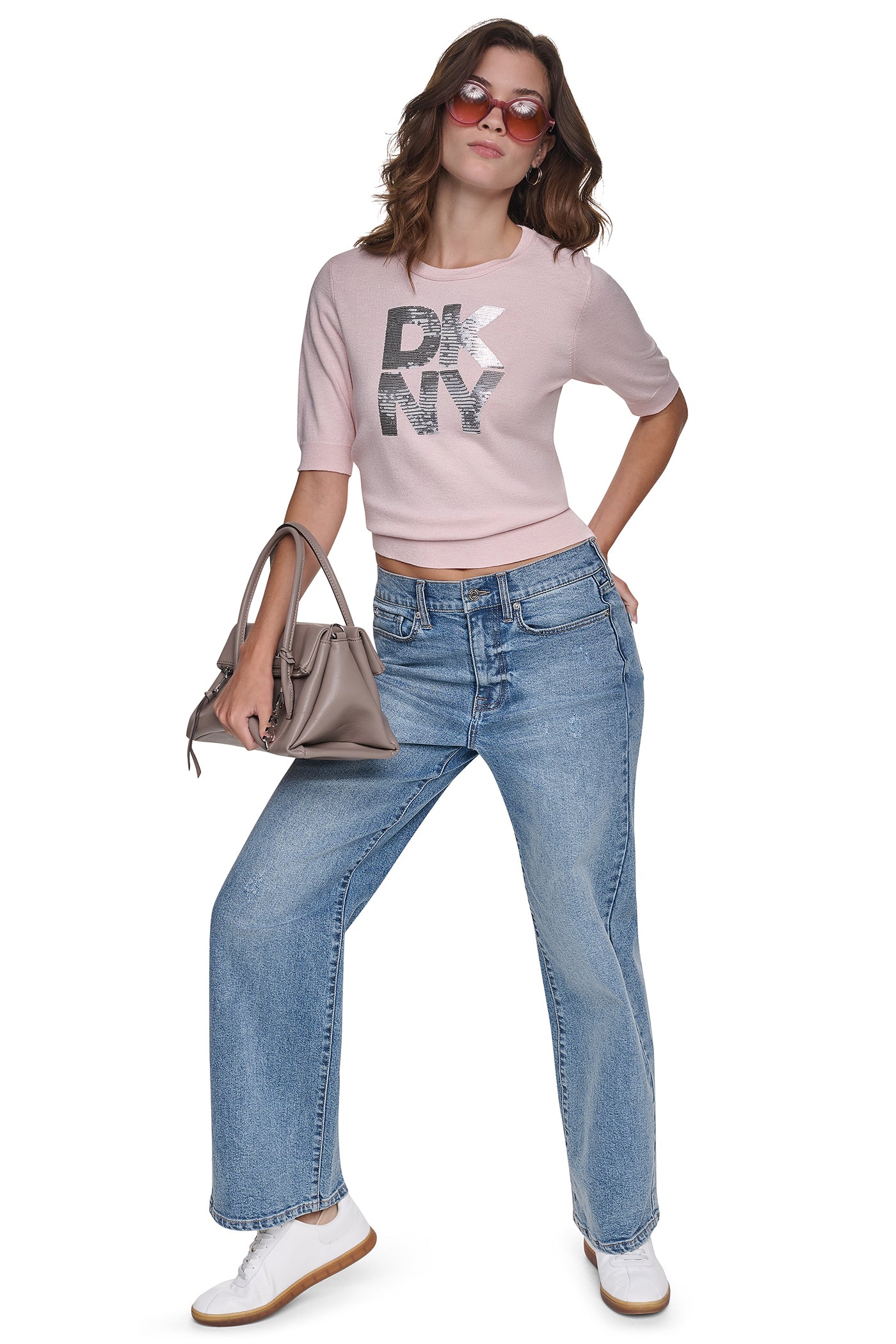 ELBOW SLEEVE SEQUIN LOGO SWEATER VIEW 2