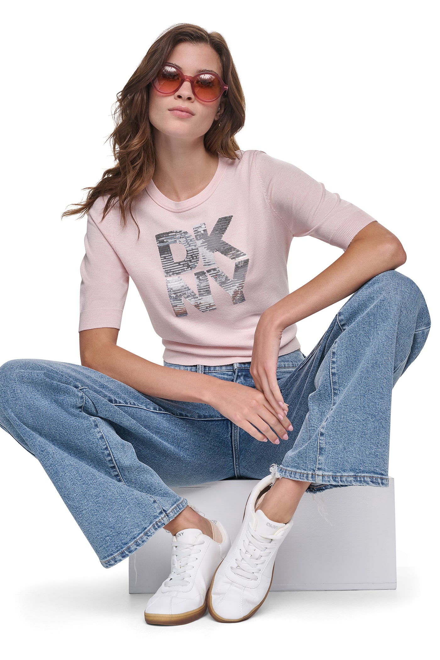 ELBOW SLEEVE SEQUIN LOGO SWEATER VIEW 1