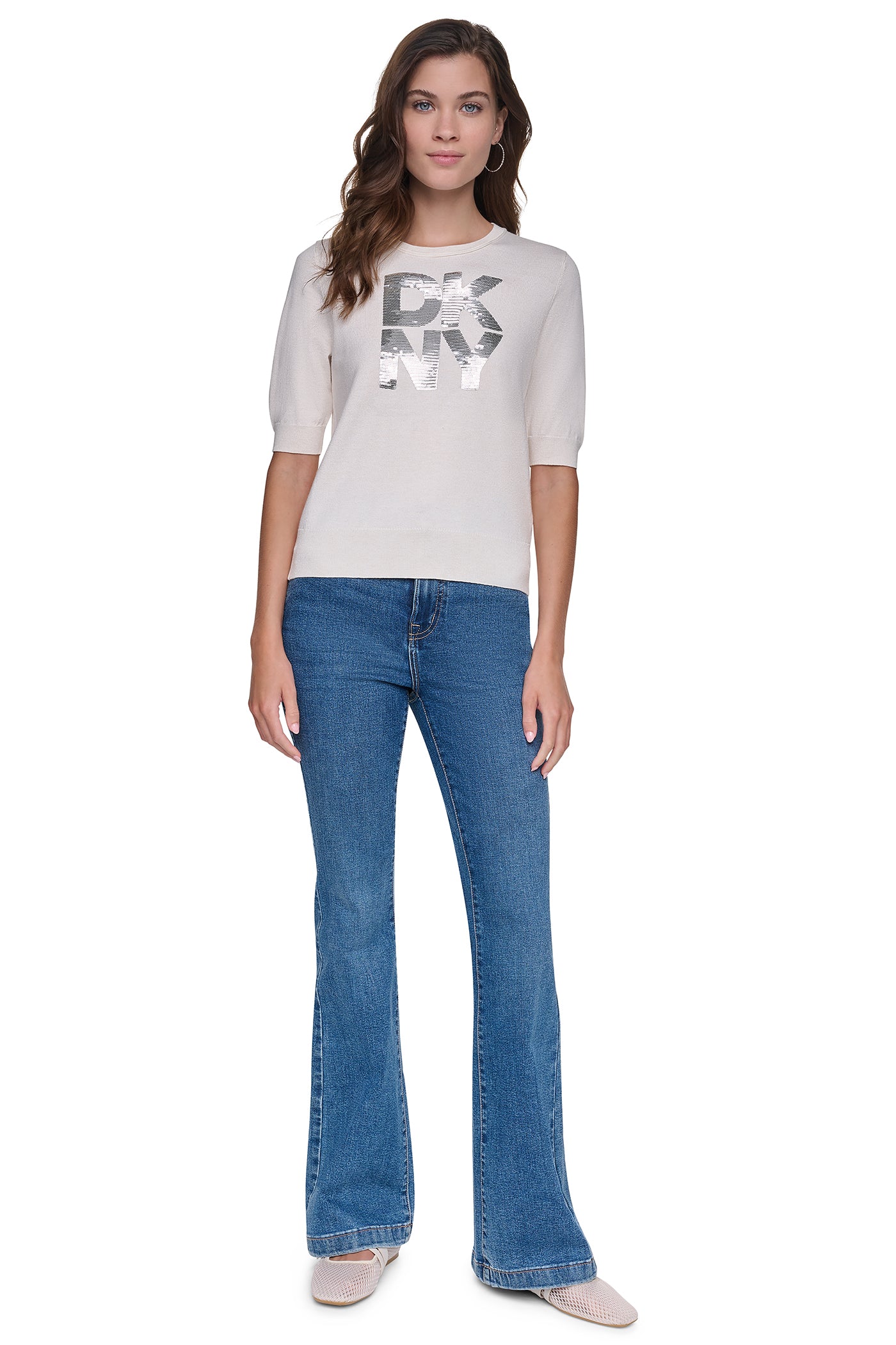 ELBOW SLEEVE SEQUIN LOGO SWEATER VIEW 2