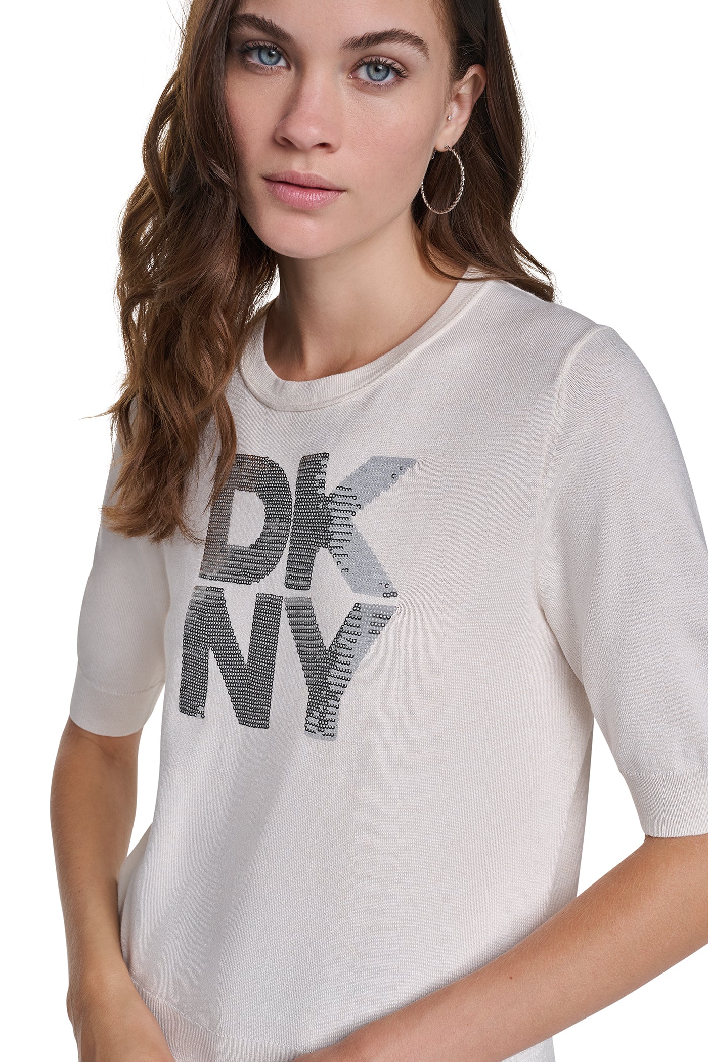 ELBOW SLEEVE SEQUIN LOGO SWEATER VIEW 2