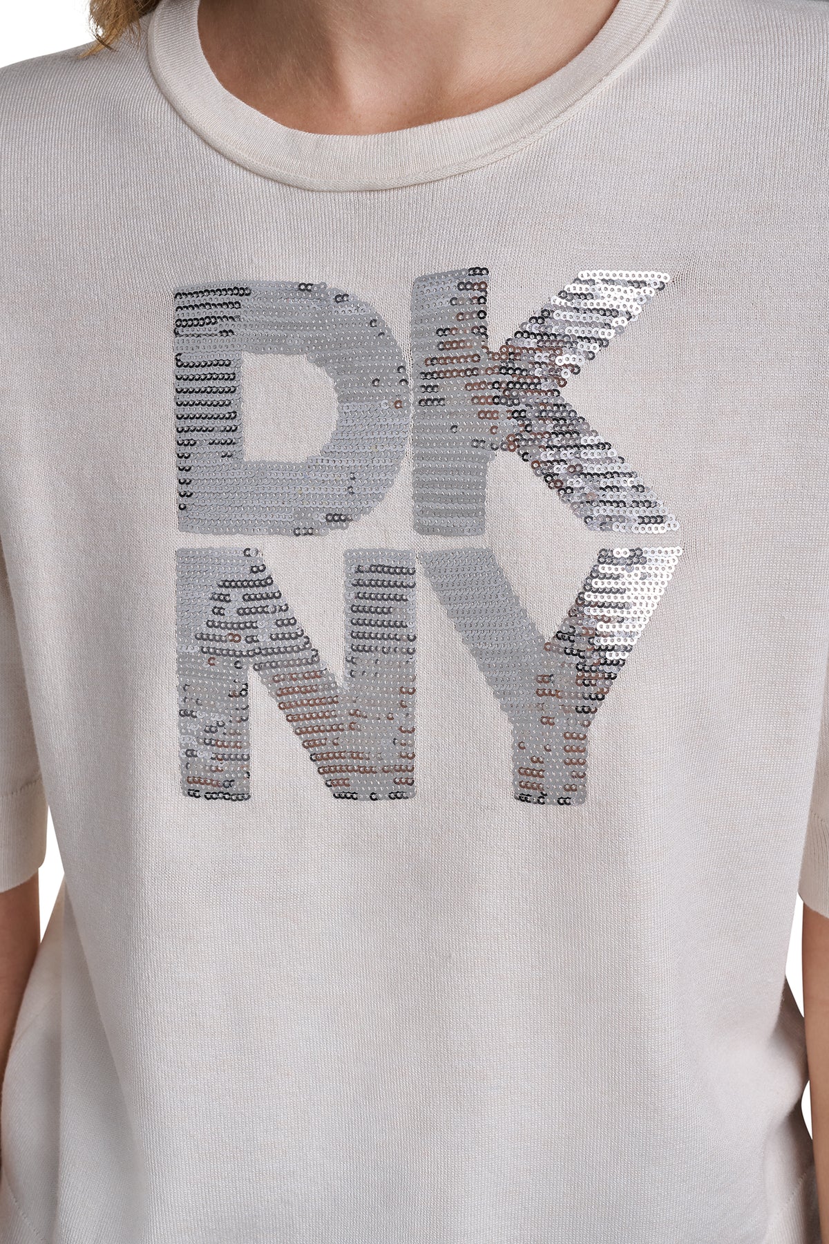 ELBOW SLEEVE SEQUIN LOGO SWEATER VIEW 2