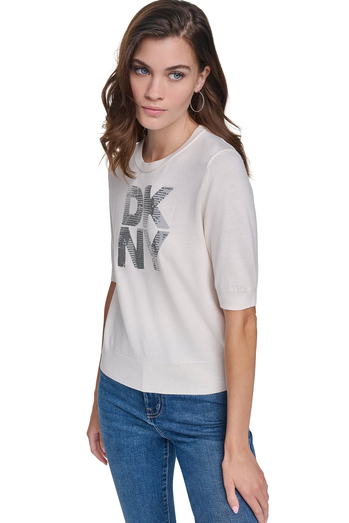 ELBOW SLEEVE SEQUIN LOGO SWEATER VIEW 2
