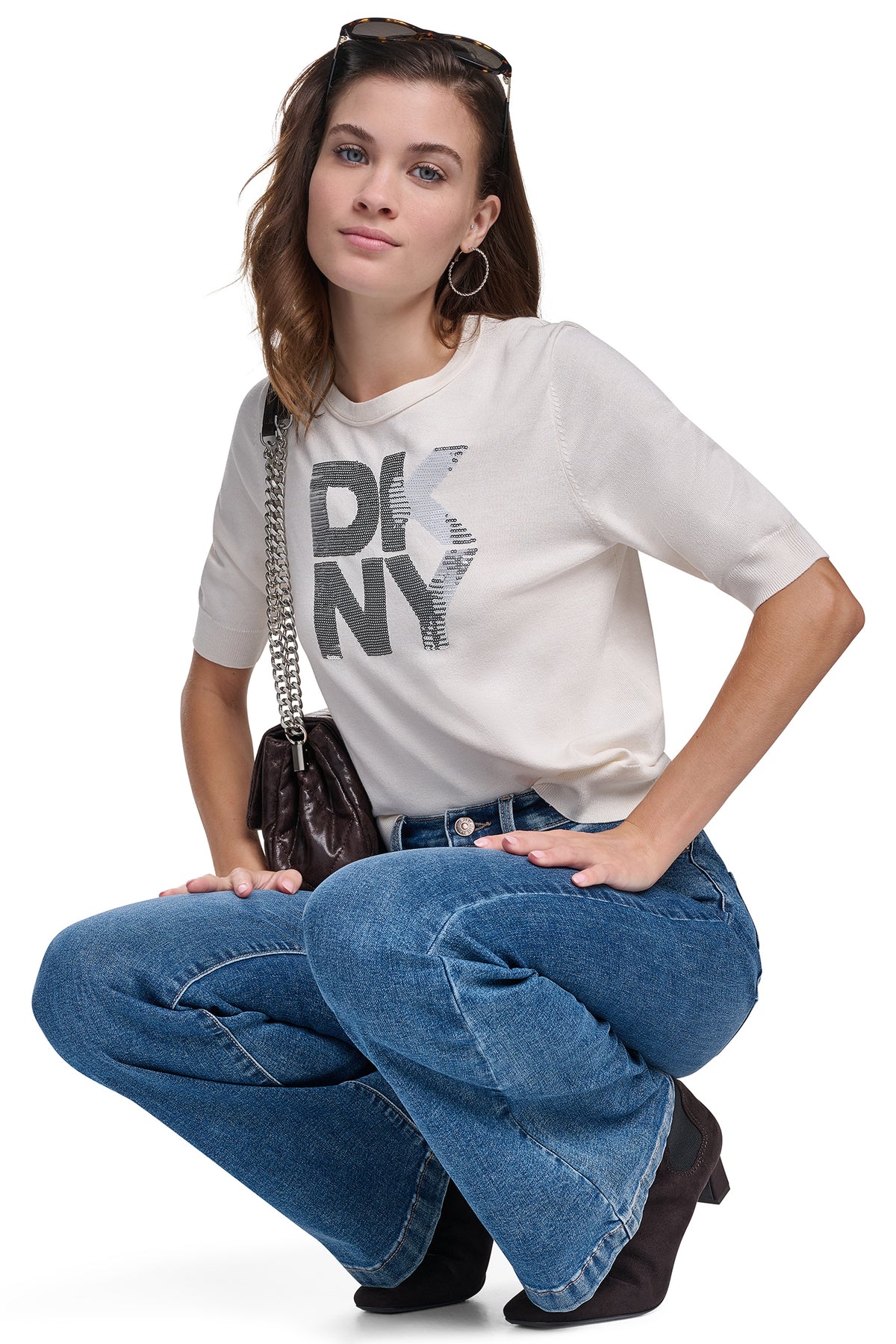 ELBOW SLEEVE SEQUIN LOGO SWEATER VIEW 1