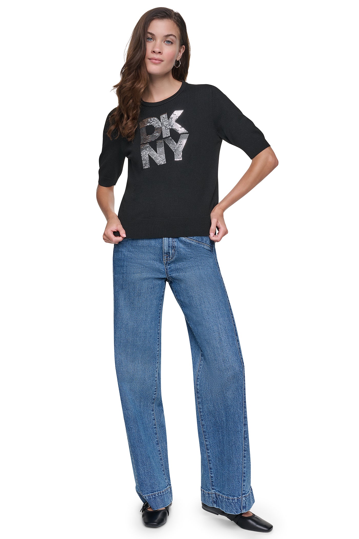 ELBOW SLEEVE SEQUIN LOGO SWEATER VIEW 2